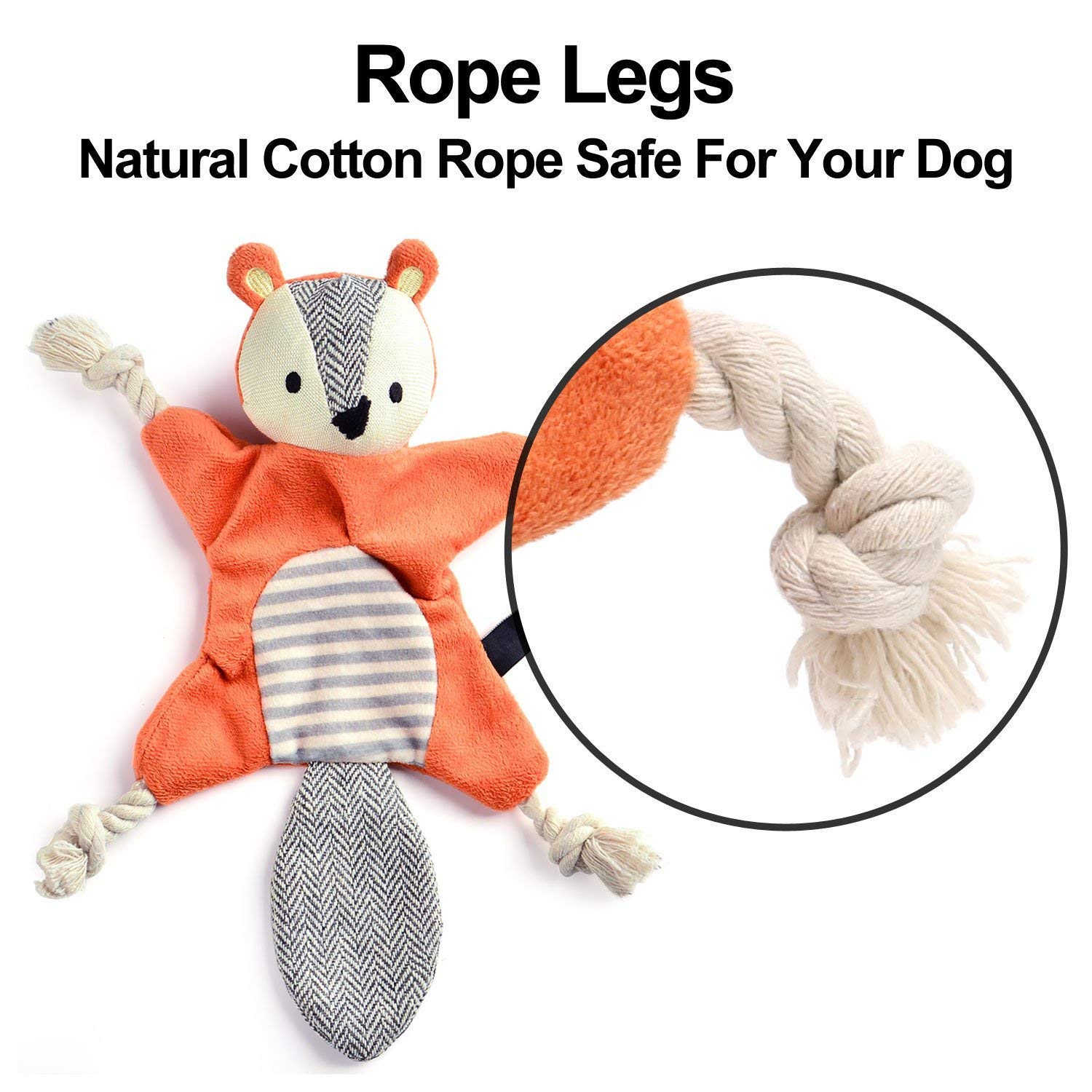 Vitscan Squirrel Plush Toy, Stuffless Dog Chew Toy With Rope Knots, Crinkle Squeaky Toy For Small Dogs
