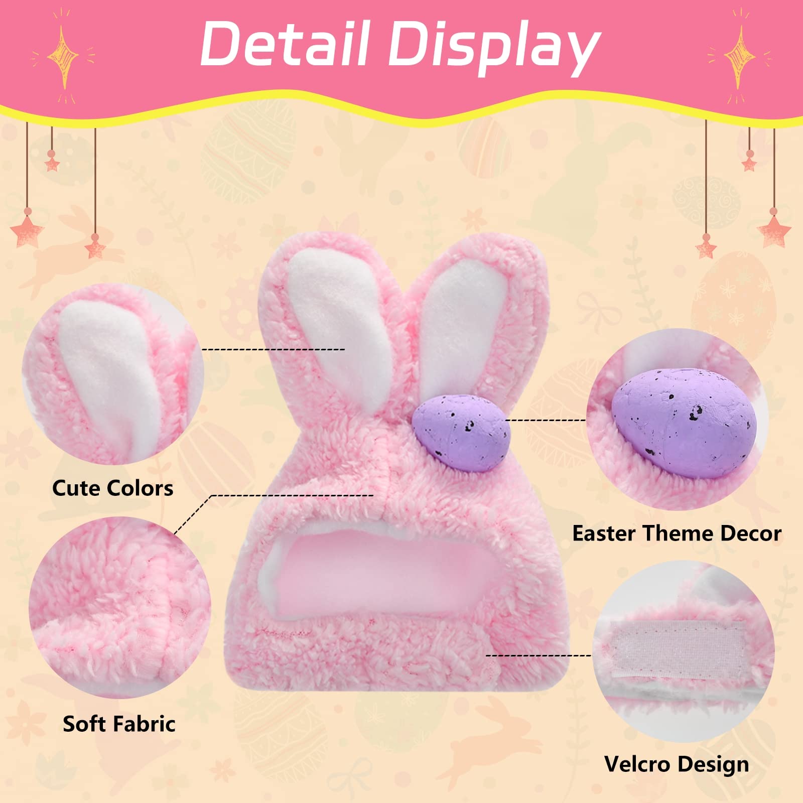 Shurung Bunny Ear Hat For Cat & Small Dog, Soft Plush Adjustable Rabbit Themed Easter Headwear, 4Pcs Set In 4 Styles