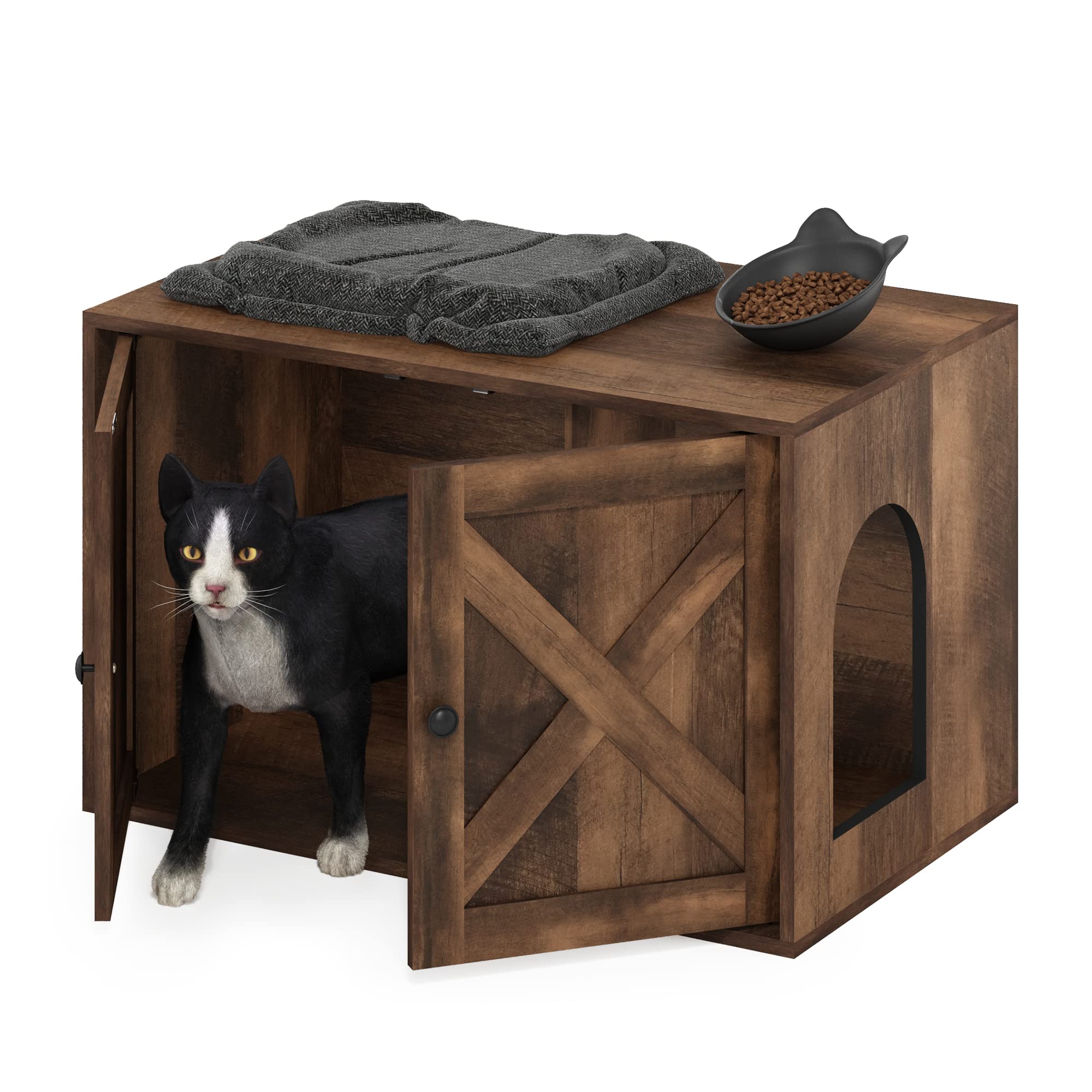Furinno Peli Farmhouse Cat Litter Box Enclosure, Rustic Brown