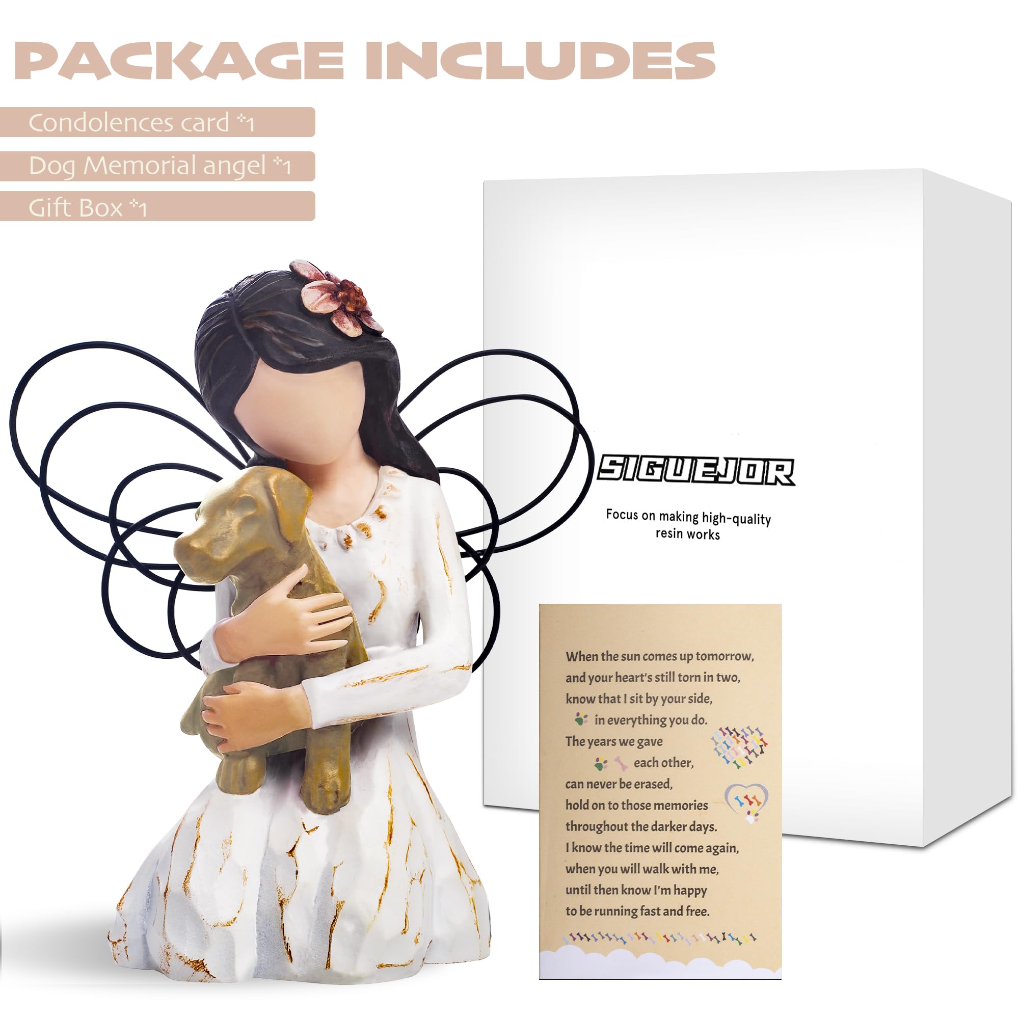 Siguejor Loss Of Dog Sympathy Gift, Dog Memorial Gifts, Angel Figurine, Remembrance Keepsake, Pet Sympathy Gift (Light Brown)