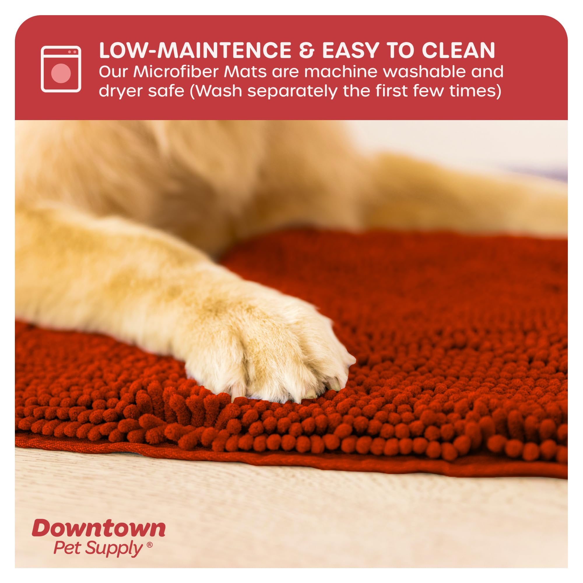 My Doggy Place - Microfiber Door Mat - Soft And Plush Pet Mat For Every Room Of The House - Dirt And Water Absorbent Mat - Washer & Dryer Safe Non-Slip Mat - Red - M - 31 X 20 In