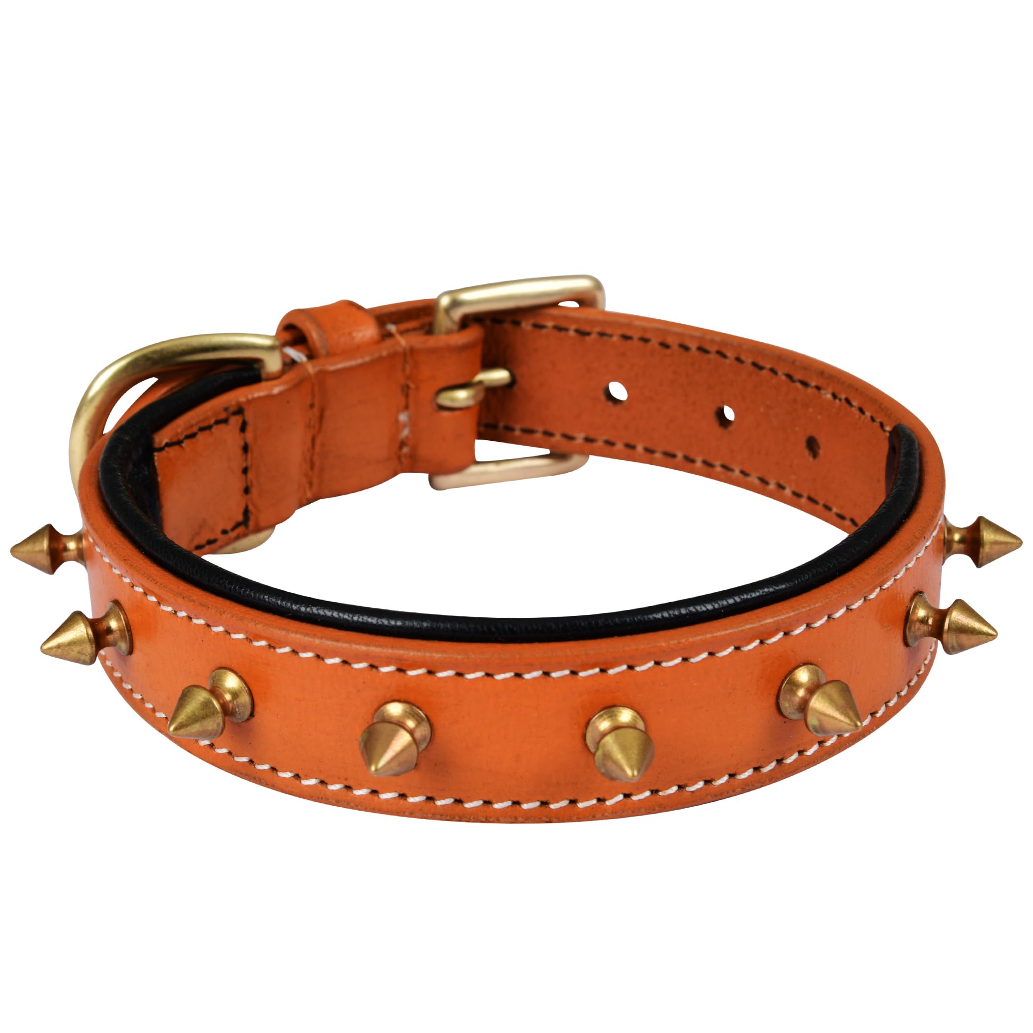 Dowgclub | Genuine Leather Spike Dog Collar | 1'' Wide | Full Grain, Heavy Duty, Comfortable, Strong, Inner Padding | Best For S