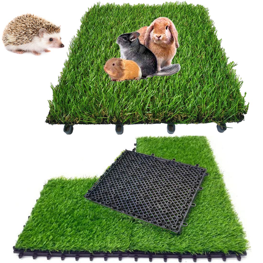 Hamiledyi 6 Pcs Artificial Rabbit Grass Mats Reusable Guinea Pig Pee Pads 11.8 X 11.8 Washable Turf Fake Grass Plastic Bunny