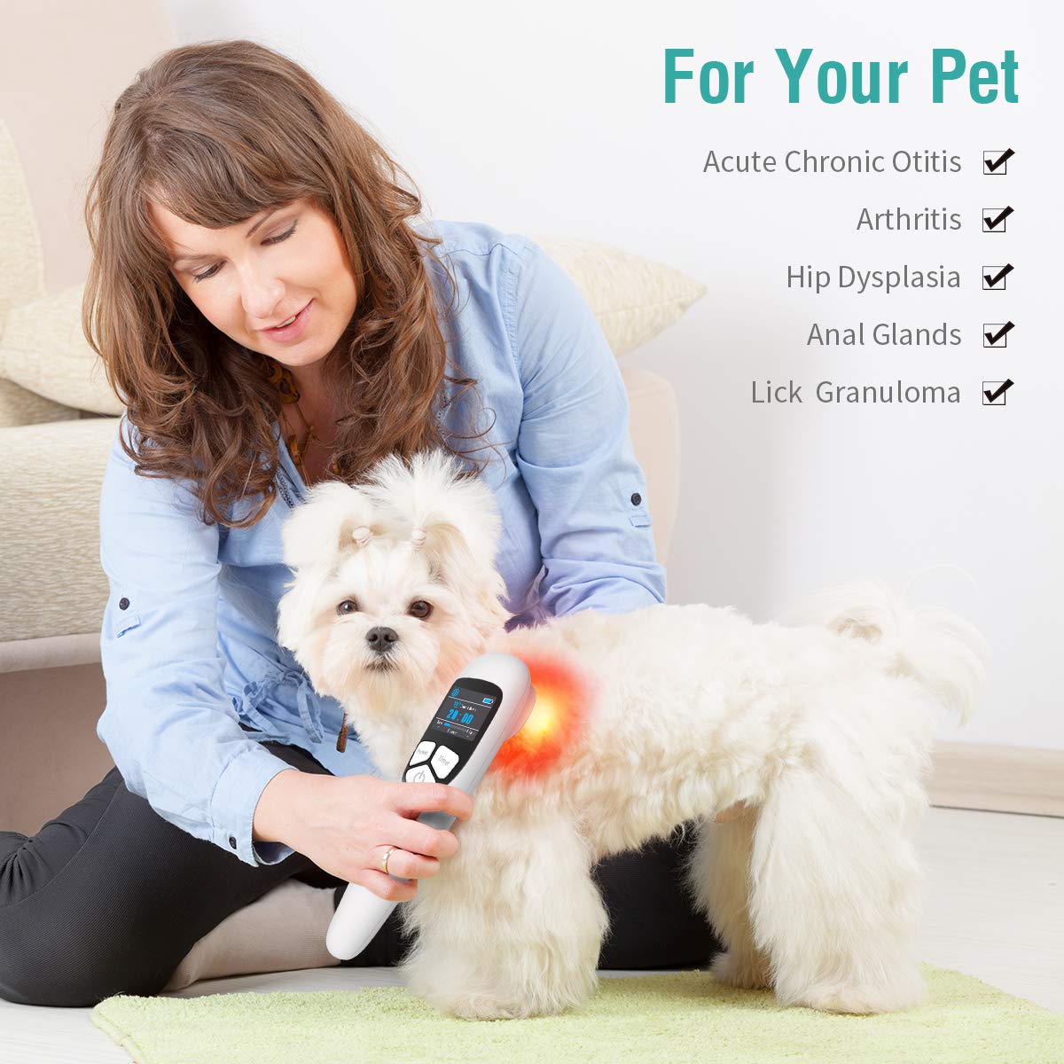 SINORIKO Cold Laser Therapy Device for Dogs & Humans, 4 Power/4 Timer, 808nm + 650nm, White, Model 653948812350