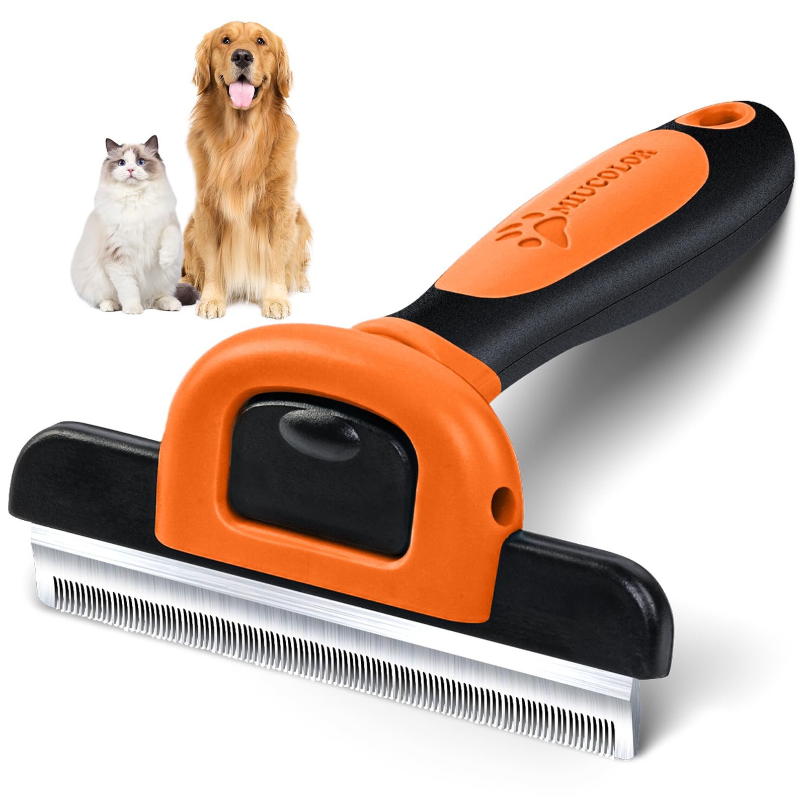 Miu Color Pet Grooming Brush, Deshedding Tool For Dogs & Cats, Effectively Reduces Shedding By Up To 95% For Short Medium And Long Pet Hair, Orange
