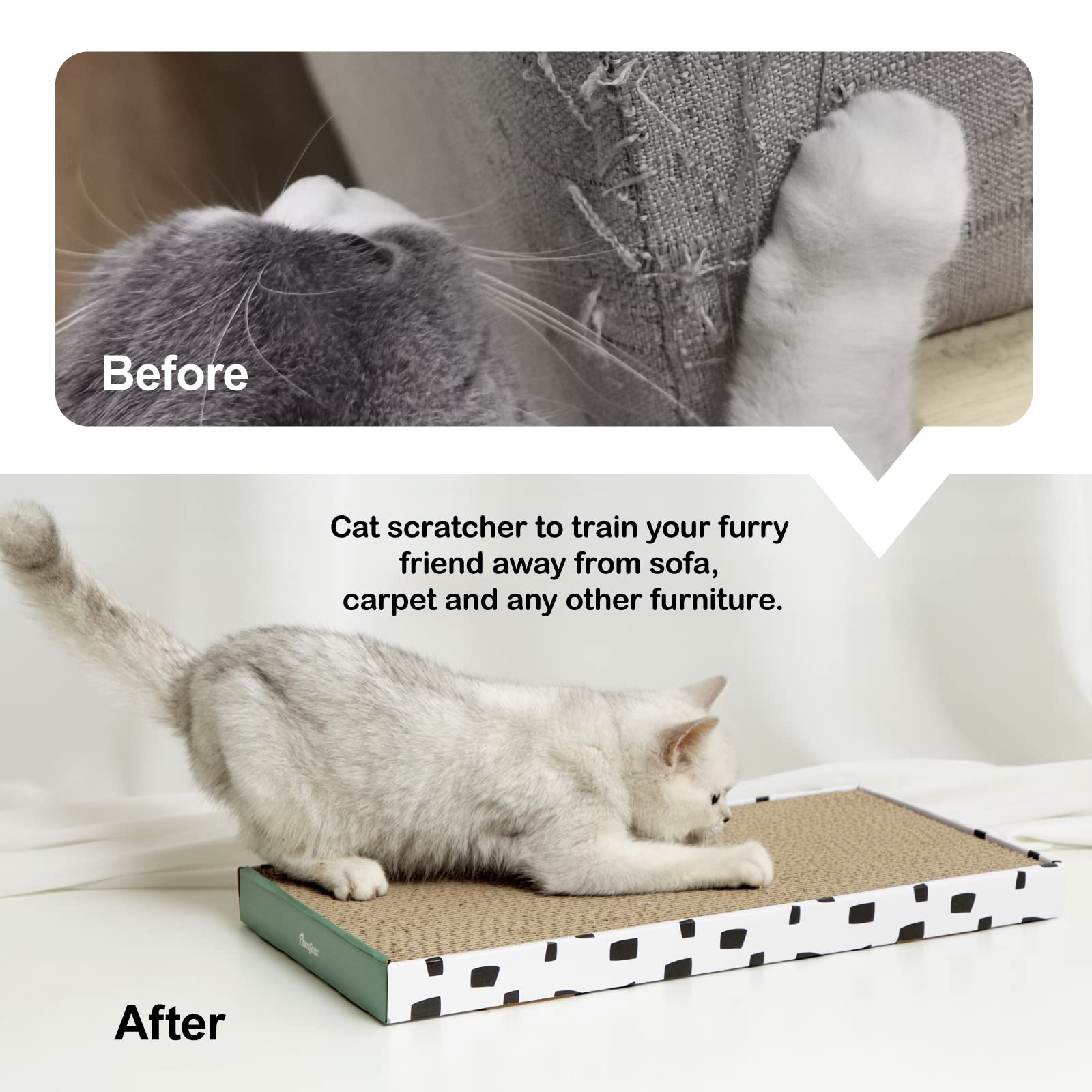 Pawsfans Cat Scratcher Cardboard Scratch Pad With Box Durable Corrugate Scratching Kitty Sofa Lounge Bed Reversible Catnip Included For Indoor Cats (Large, 3Pcs)