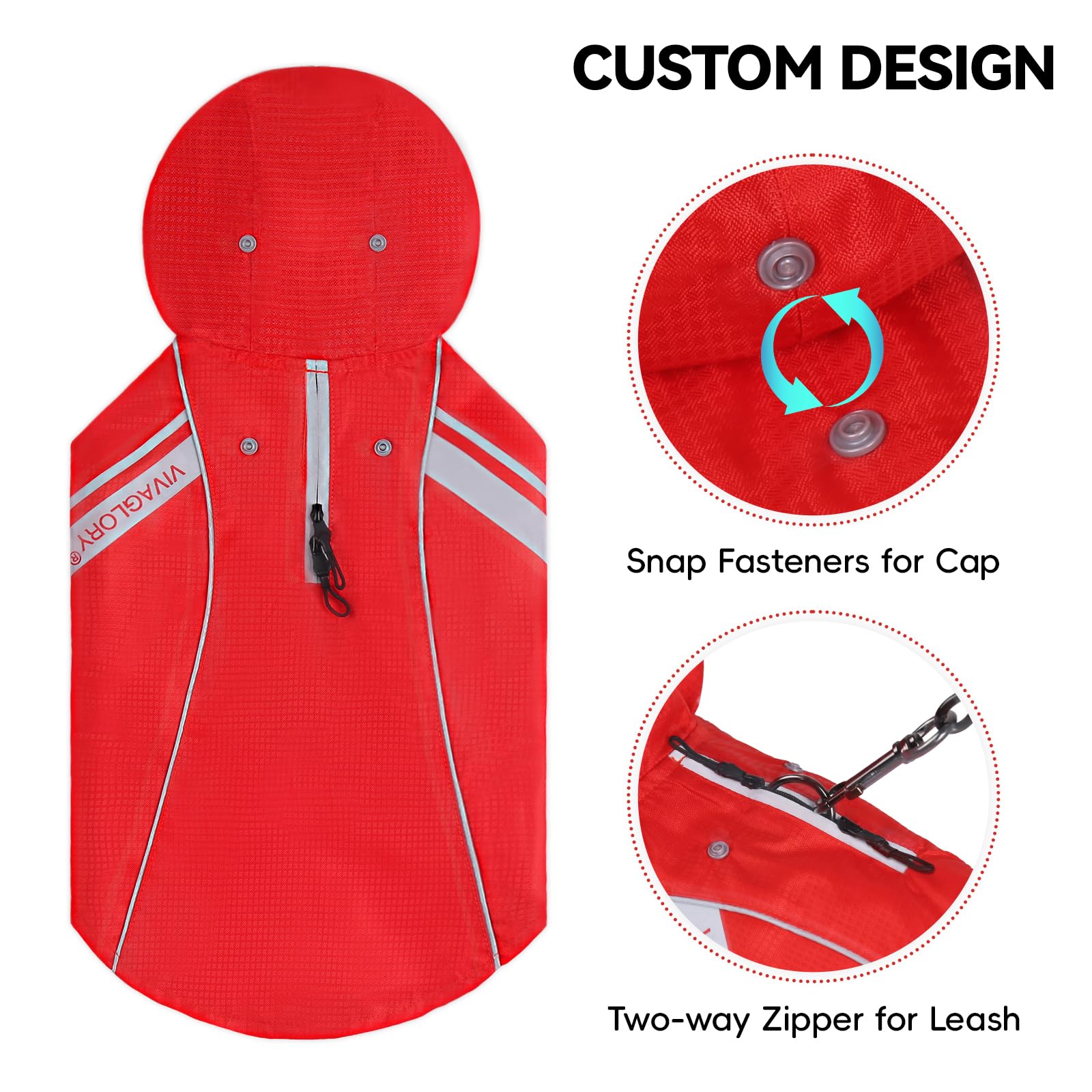 VIVAGLORY Dog Raincoat for Large Dogs, Easy on & Off Pet Rain Clothes, Reflective Lightweight Breathable Dogs Safety Vest Jacket