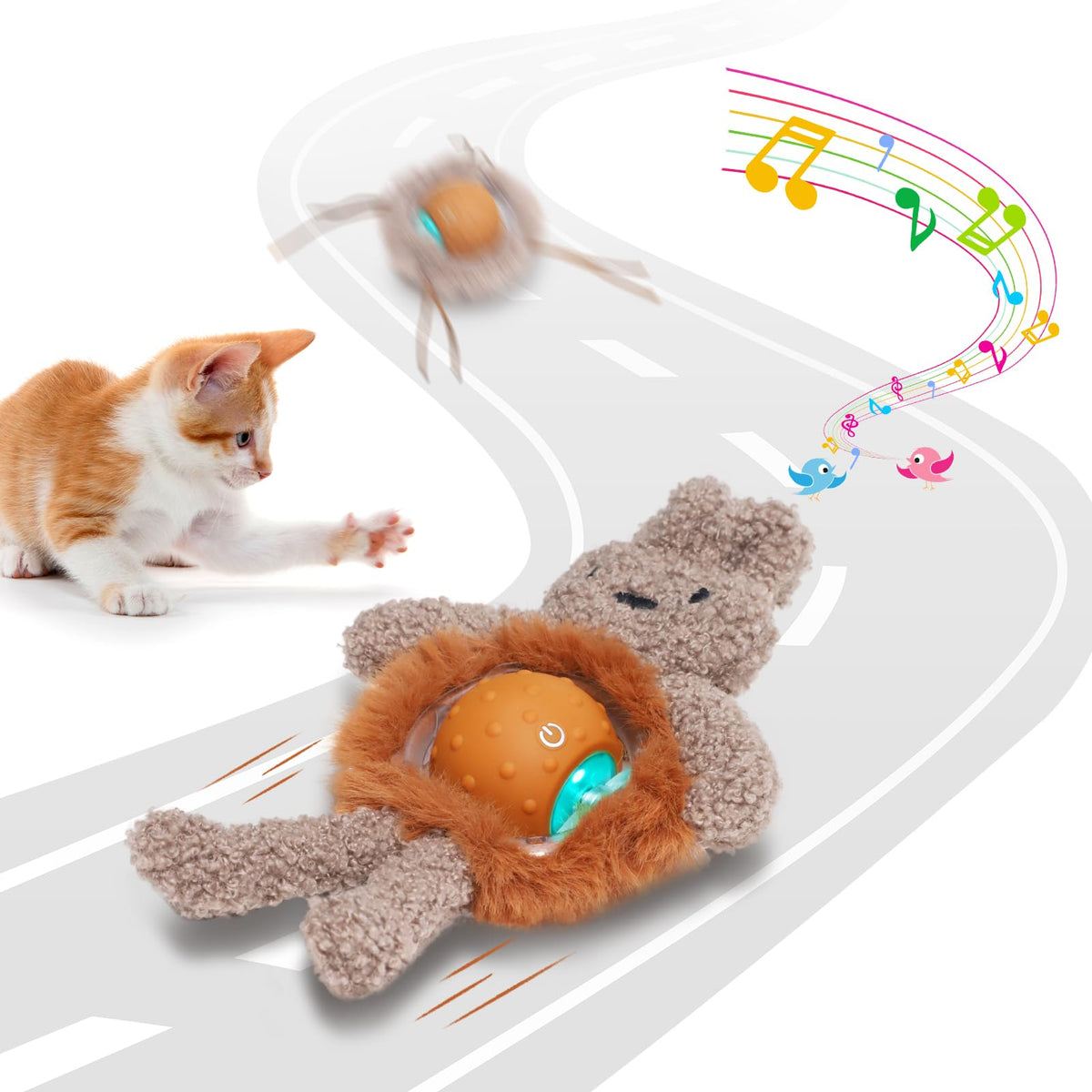 Interactive Cat Toys For Indoor Cats,Fast Moving Ball With Rabbit Cover,Bird Chirping Toy For Bored Indoor Adult Cats,Automatic 