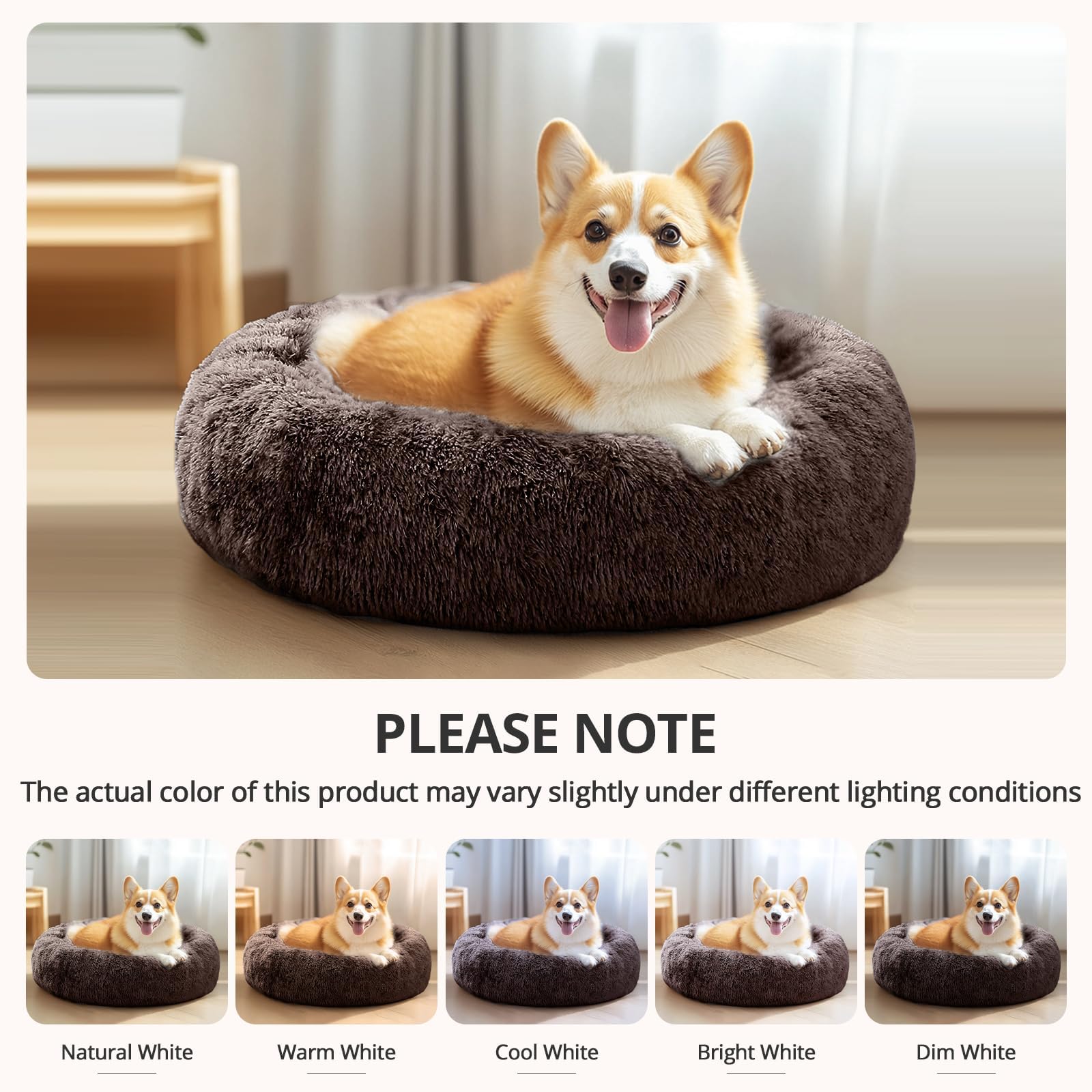 JOLLYVOGUE Calming Small Dog & Cat Bed for Indoor Cats - 20 inches Washable Donut Bed for Kittens & Puppies, Anti-Anxiety Round