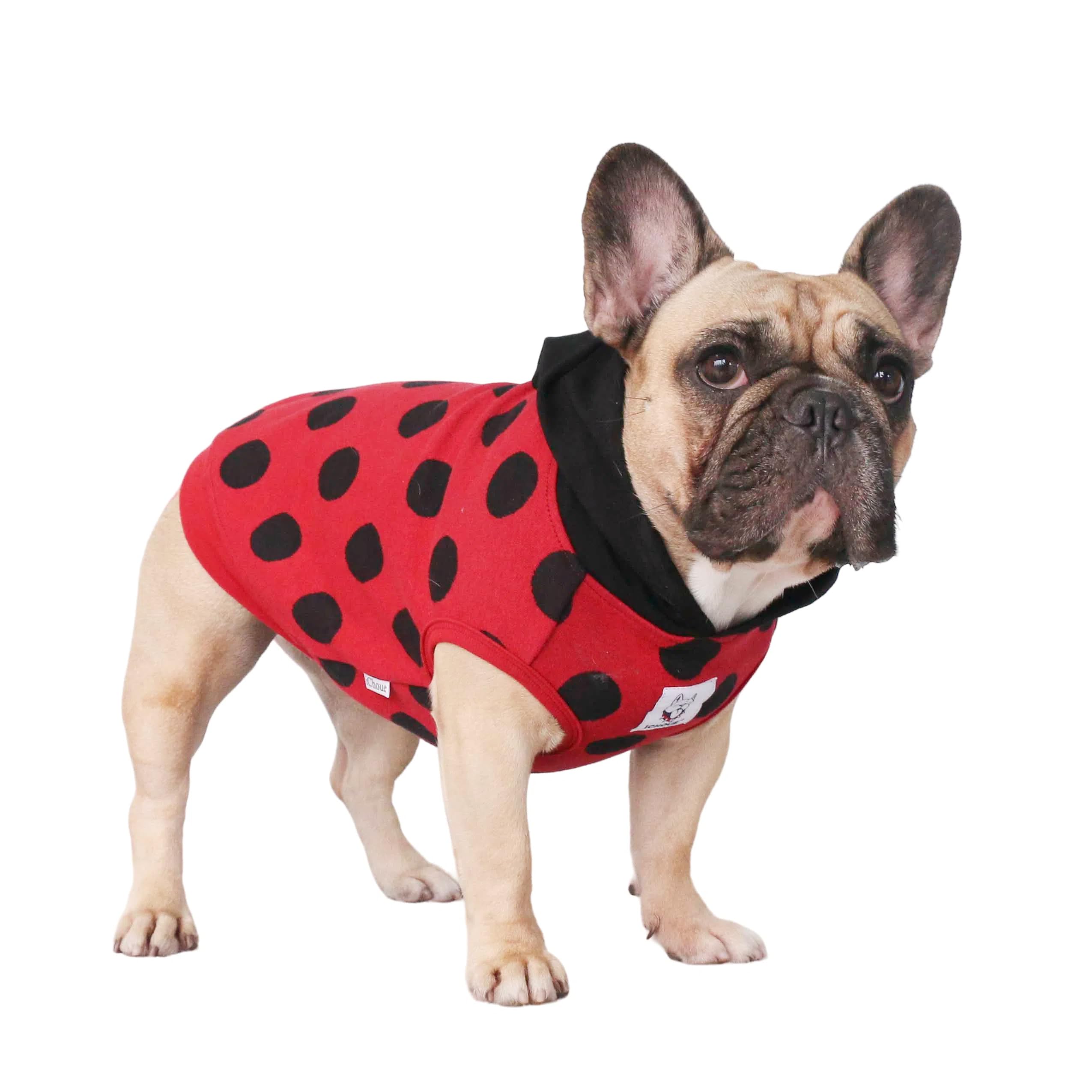 Ichoue Ladybug Ladybird Lady Beetle English Bulldog Halloween Costumes Hoodies Sleeveless Clothes Outfits Funny Cosplay Shirts For Medium Dogs French Frenchie Pug Boston - Black And Red, X-Large