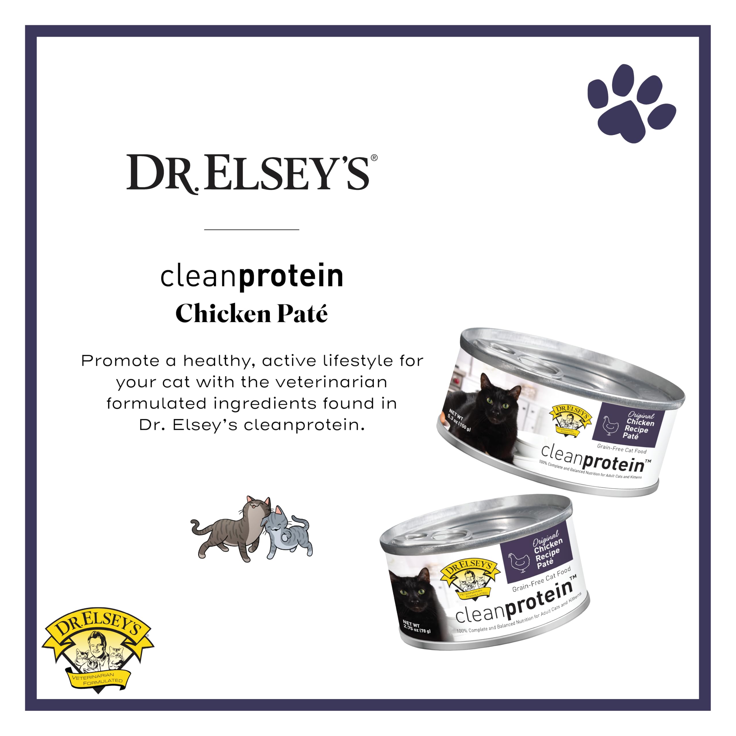 Dr. Elseys cleanprotein Chicken Recipe Wet Cat Food, Pate 5.3 oz cans (Pack of 24)