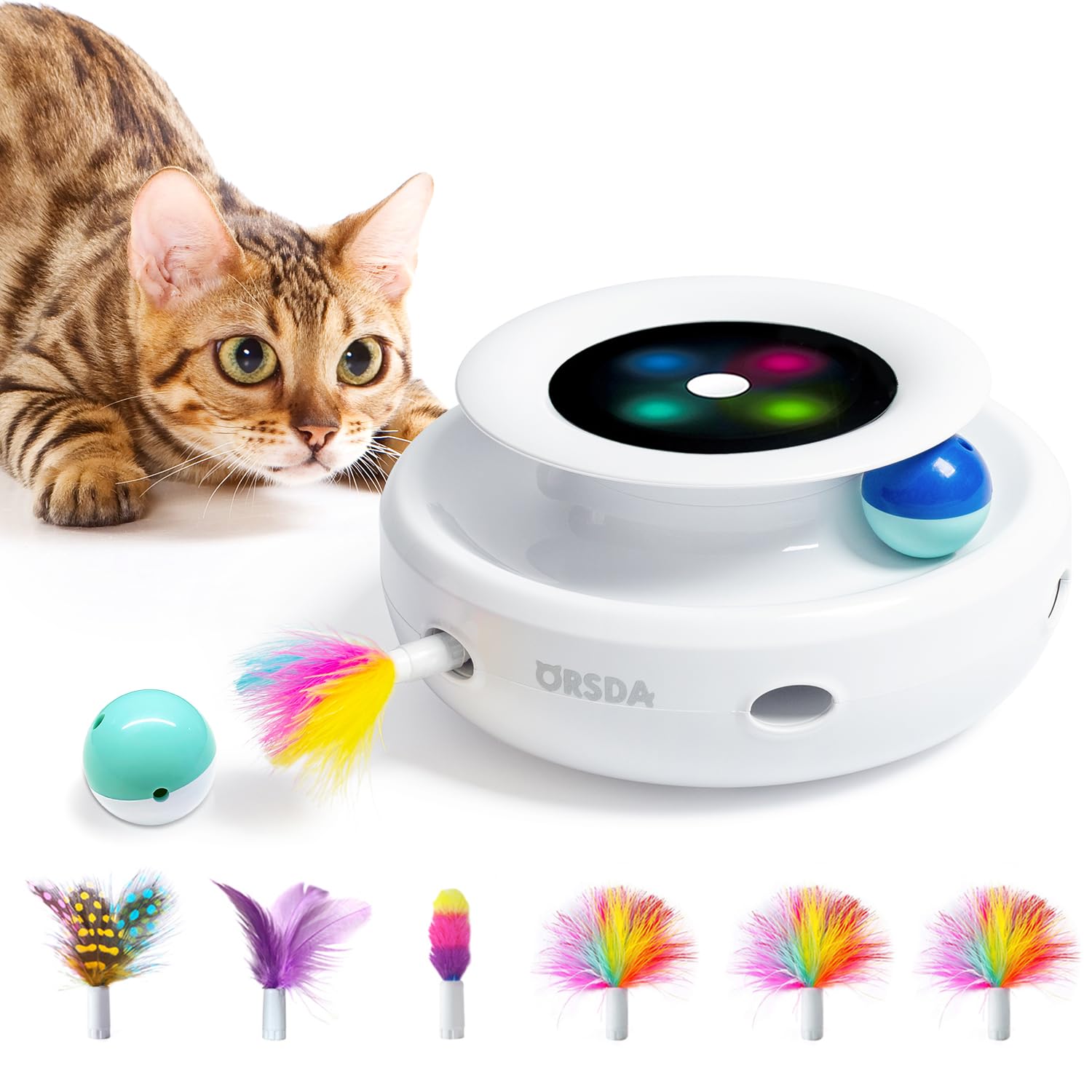 Orsda 2In1 Interactive Toys For Indoor Cats, Timer Auto On/Off, Cat Toy Balls & Ambush Electronic Cat Mice Toy For Entertainment