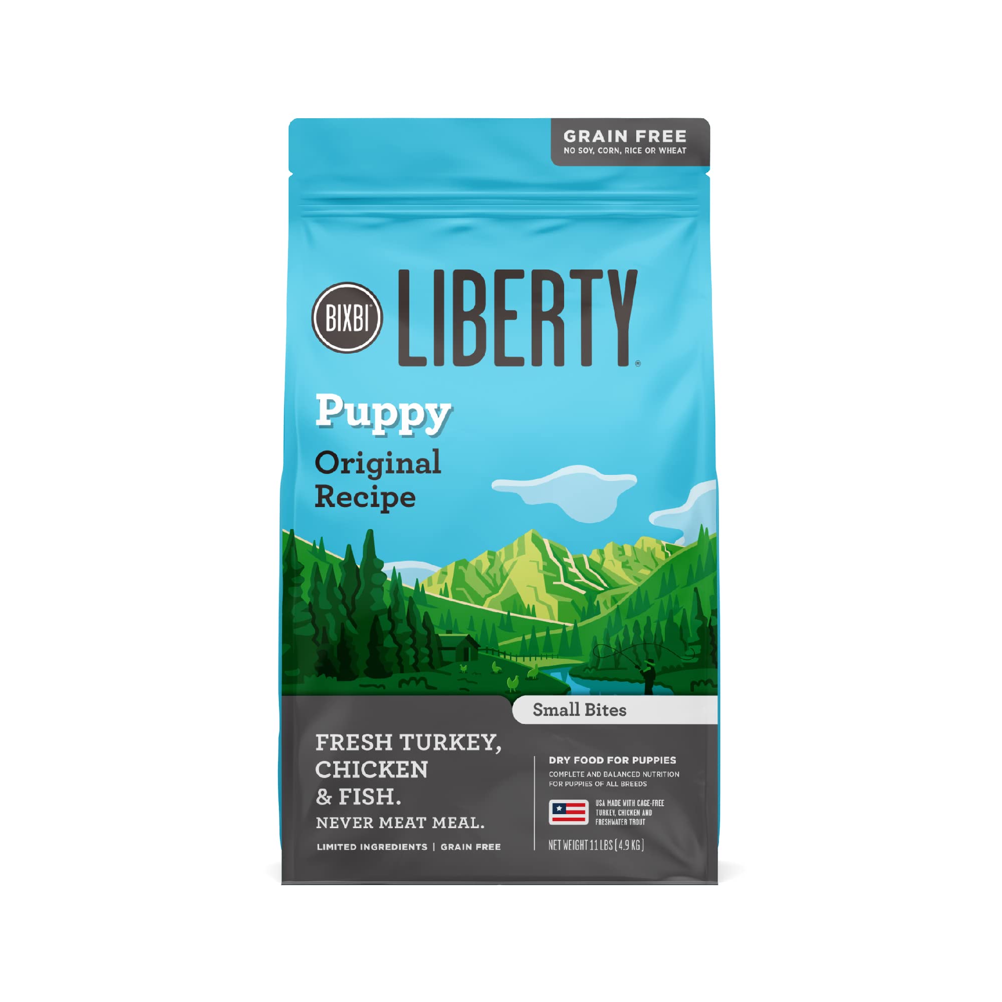 BIXBI Liberty Grain Free Dry Dog Food, Original Recipe Puppy, 11 lbs - Fresh Meat, No Meat Meal, No Fillers - Gently Steamed & C