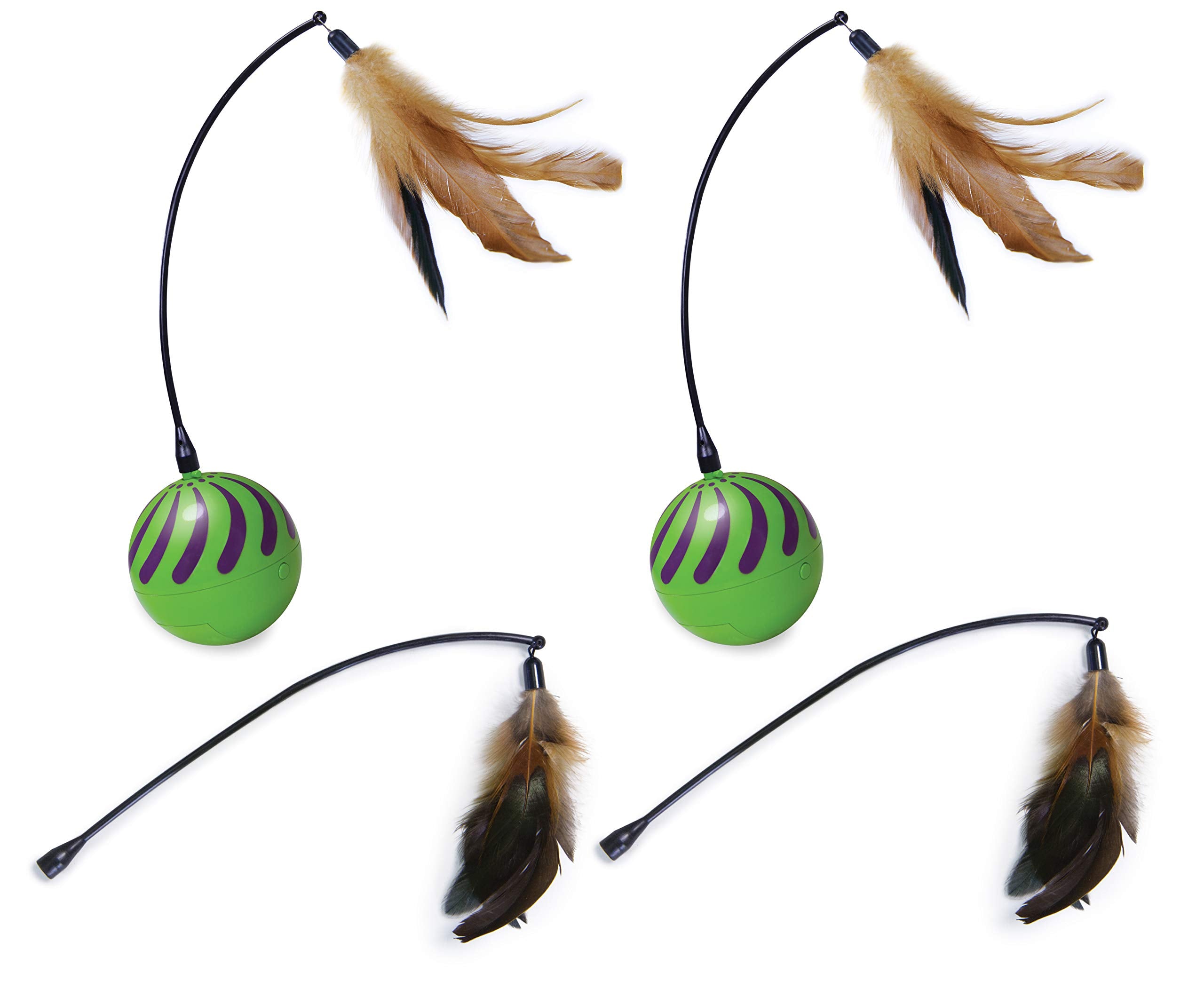 Smartkat Feather Whirl Electronic Motion Wand Cat Toys, Includes , Battery Powered- Green, Pack Of 2 + Replacement Wands