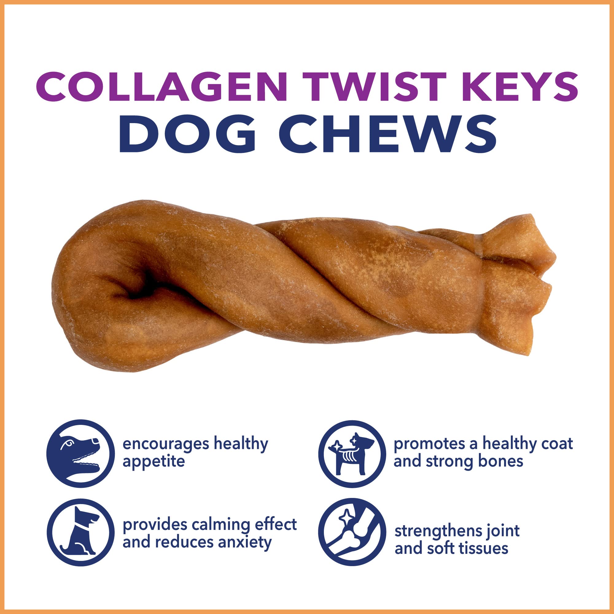 Pet Factory CareChewz Collagen 6-7 Twist Keys Dog Chew Treats - Chicken Flavor, 6 Count/1 Pack