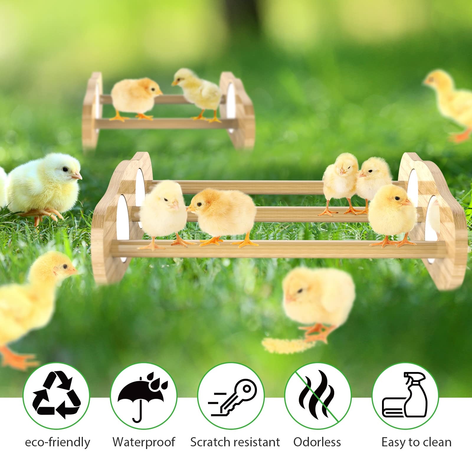 Ensayeer 2-in-1 Bamboo Chick Perch Set with Mirror & Mini Roosting Bar for Large Birds, Hens, Parrots - Easy to Assemble & Clean