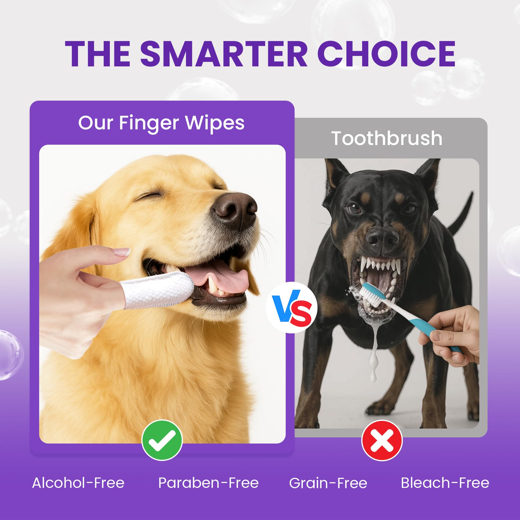 BuddyCheer No-Rinse Dog Dental Care Wipes - 50 Ct, Unscented Toothbrush Kit for Dogs & Cats, Removes Plaque & Tartar