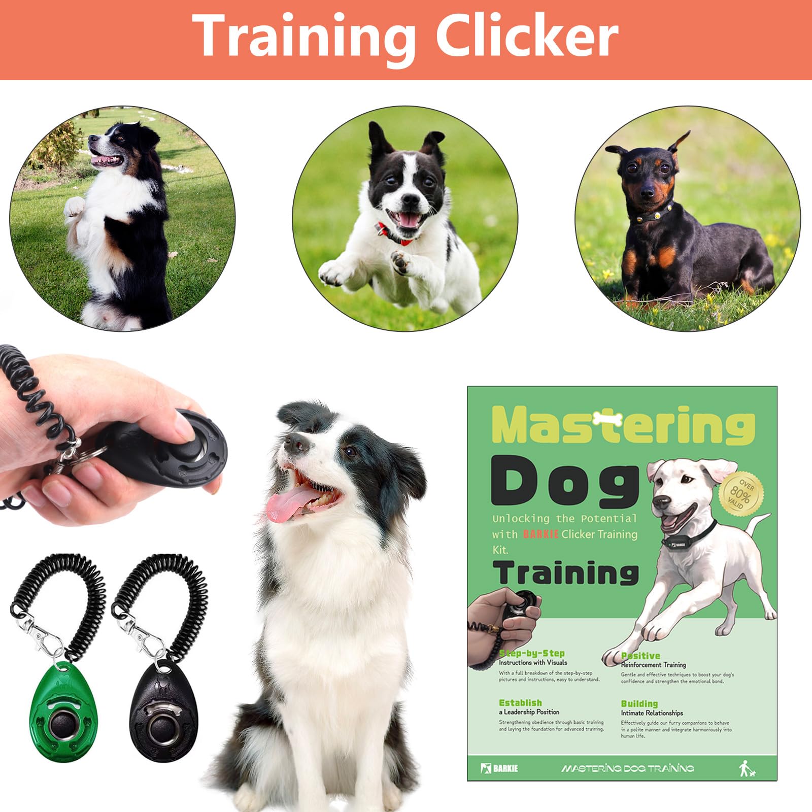 BARKIE Dog Training Kit - Treat Pouch, Pet Training Fanny Pack, 2 Puppy Training Clickers, Ultrasonic Silent Whistle, 2-in-1 Whi