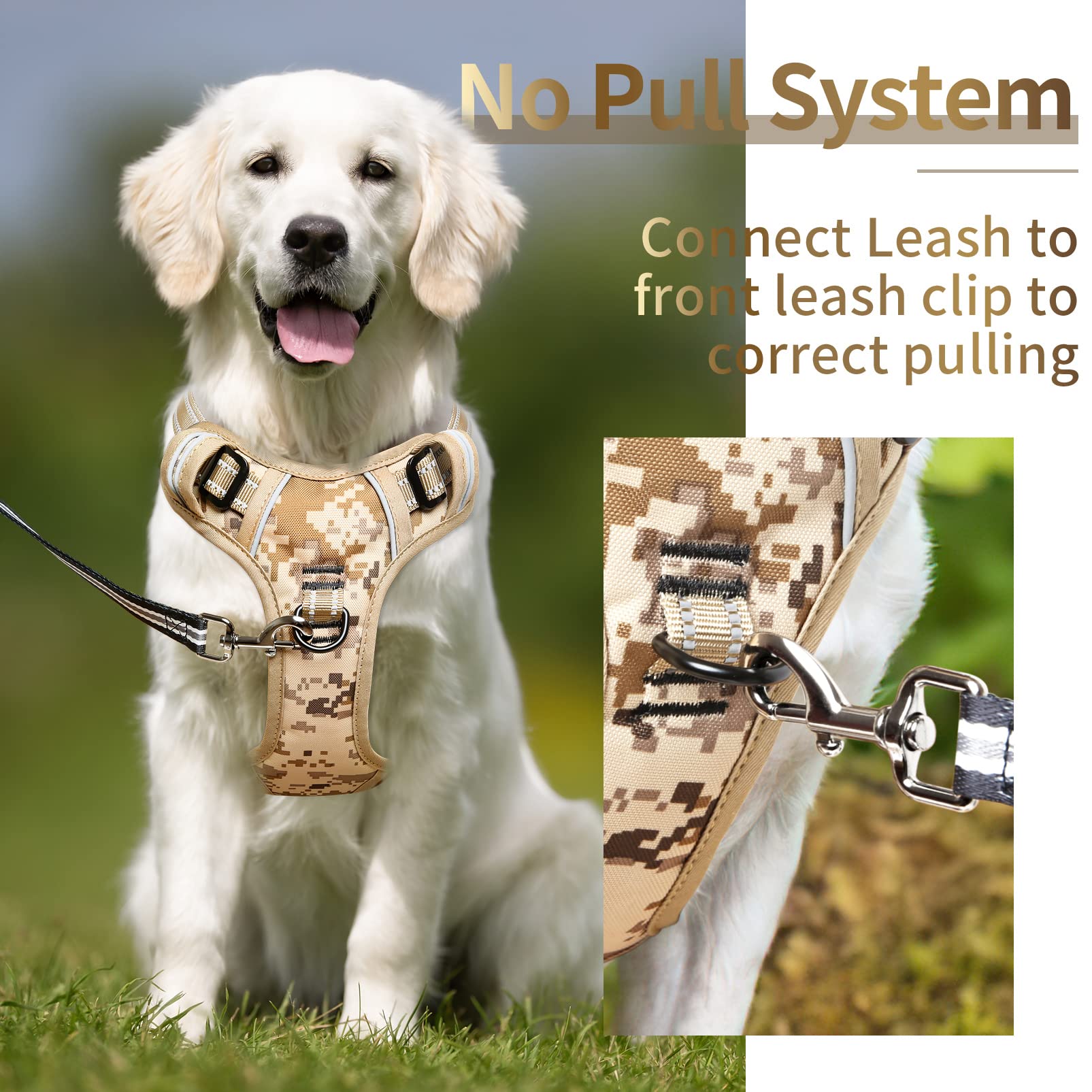 Heele Dog Harness, No Pull Adjustable Padded Reflective Harness For Small Medium Large Dogs With Handle For Walking Training,Cam
