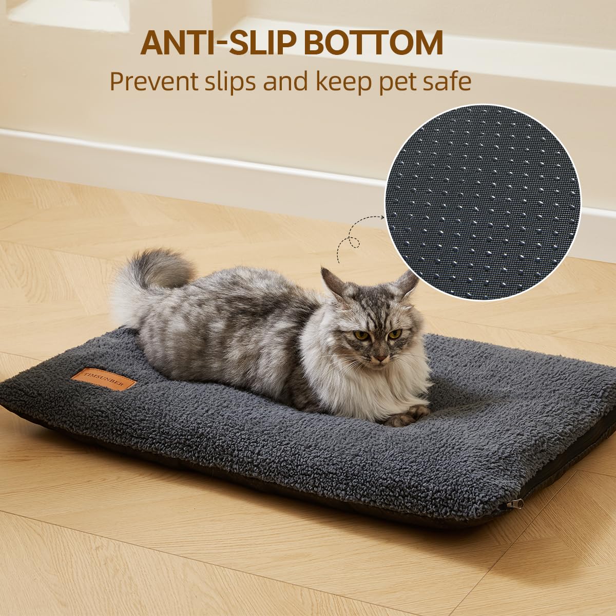 TIMSUNBER Ultra Soft Cat Bed Mat 24 x 18 Inch Cozy Pet Cushion with Non-Slip Bottom Washable Self-Warming Sleep Dog Pad for Crat