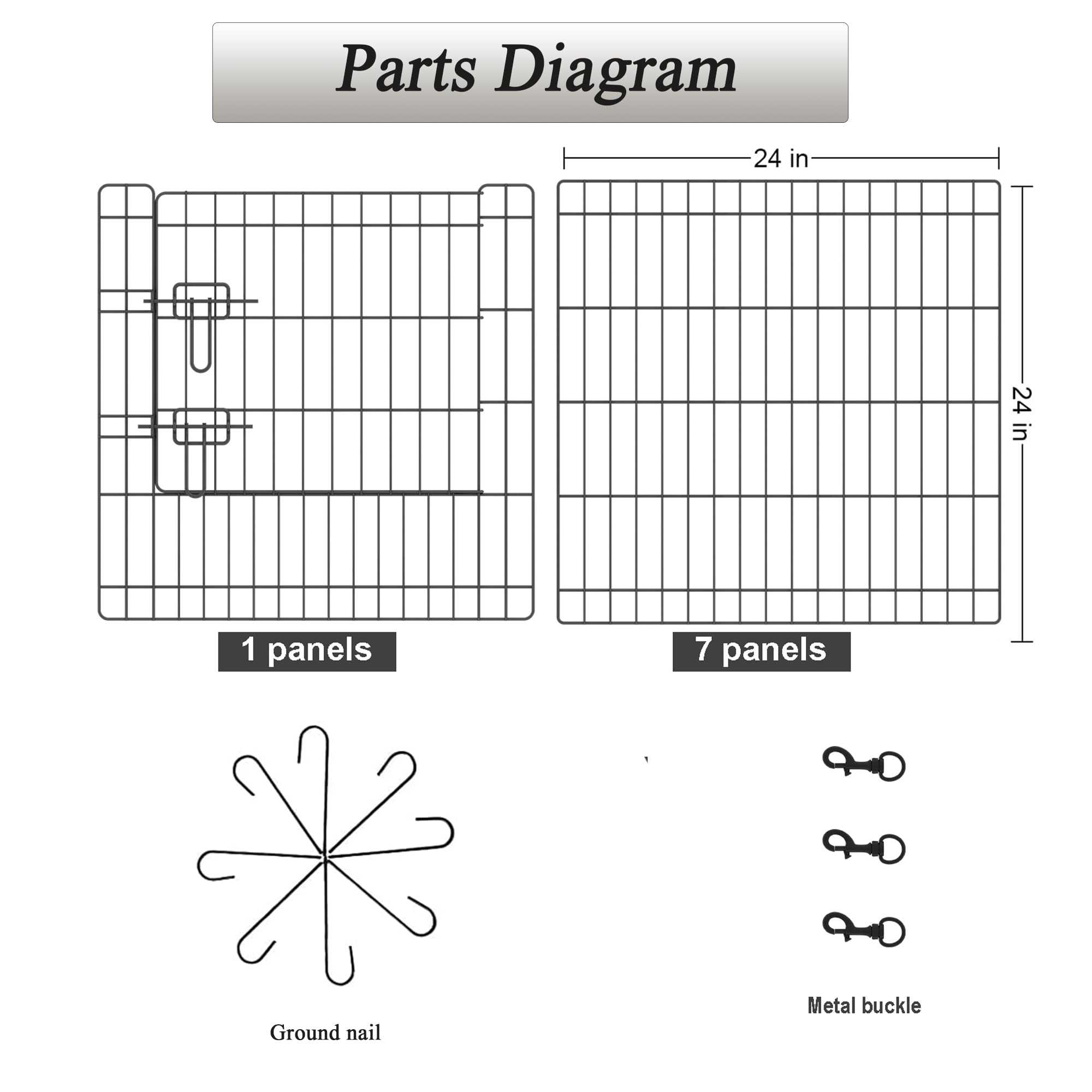 Peekaboo Dog Pen - Foldable Metal Playpen, 8 Panels, 24 Inch, Indoor/Outdoor, Black