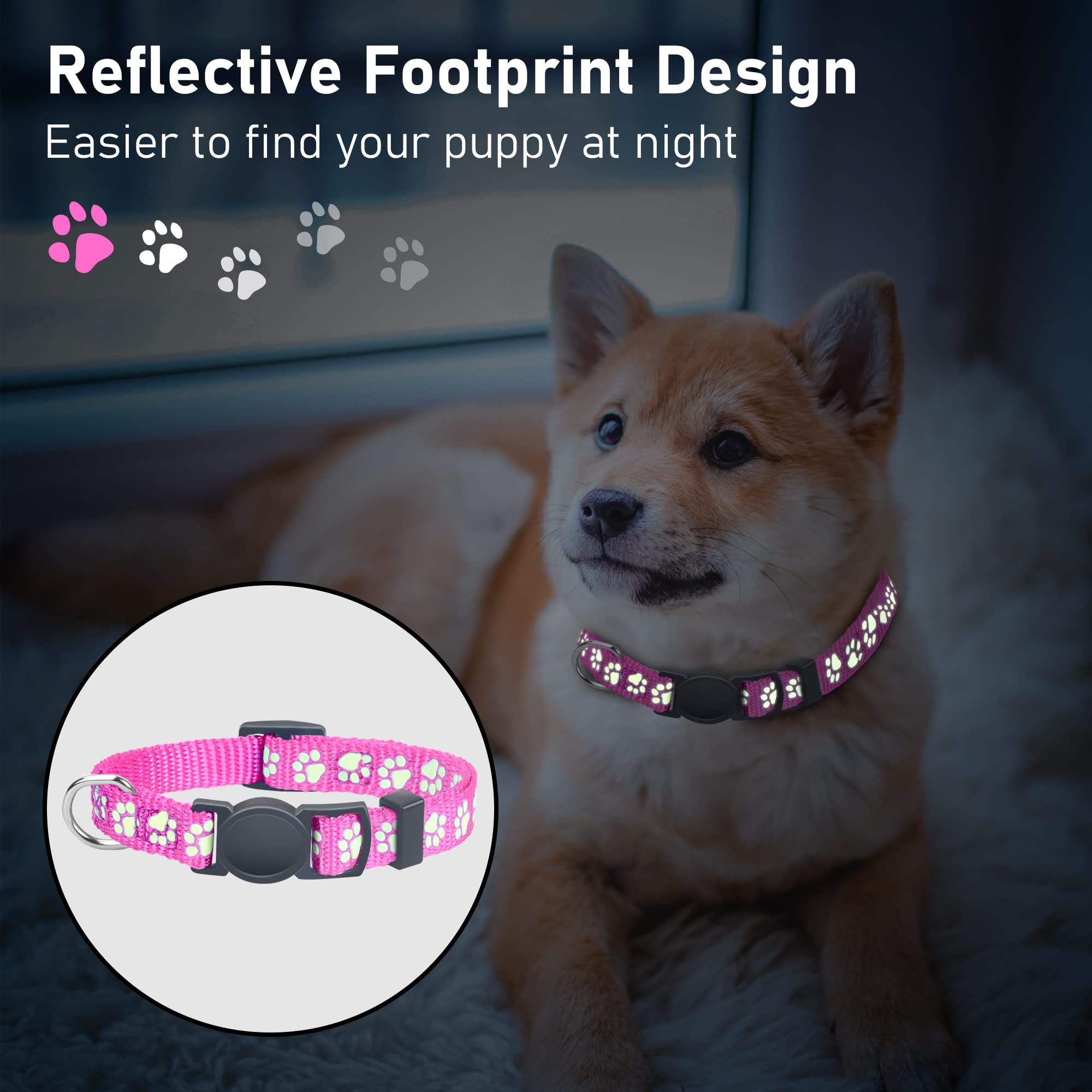 Gamuda 12Pcs Reflective Puppy Collars - Soft Nylon Whelping Id Collars Glow In The Dark, Adjustable Breakaway Litter With 2 Reco