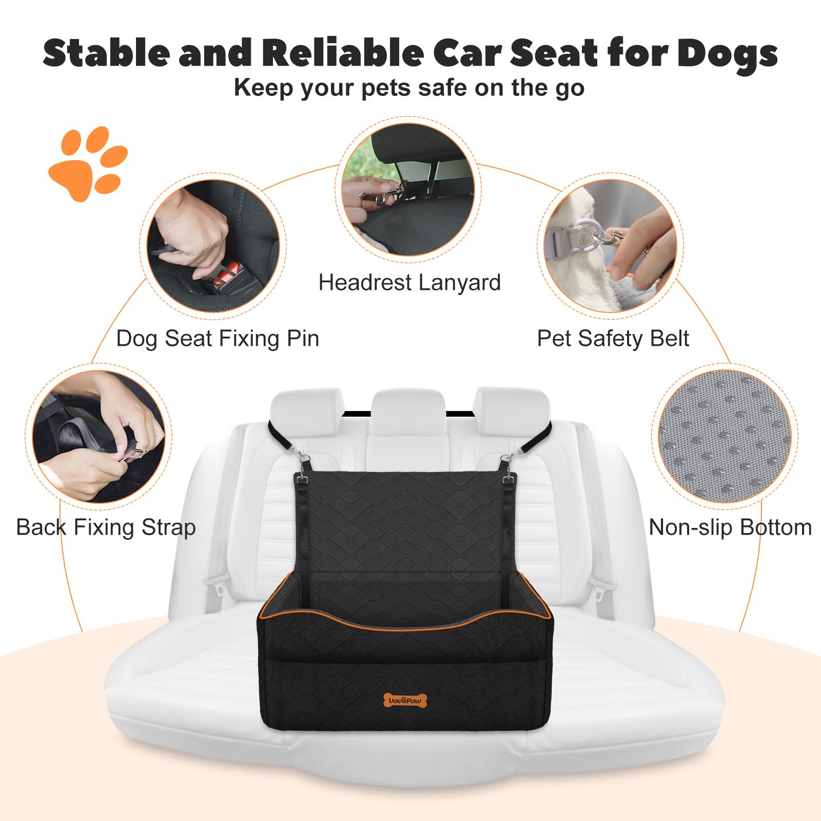 VavoPaw Large Medium Dog Car Seat, Dog Booster Seat Under 60Lbs or 2 Small Dogs Washable, Pet Car Seats with 2 Safety Leash, Dog