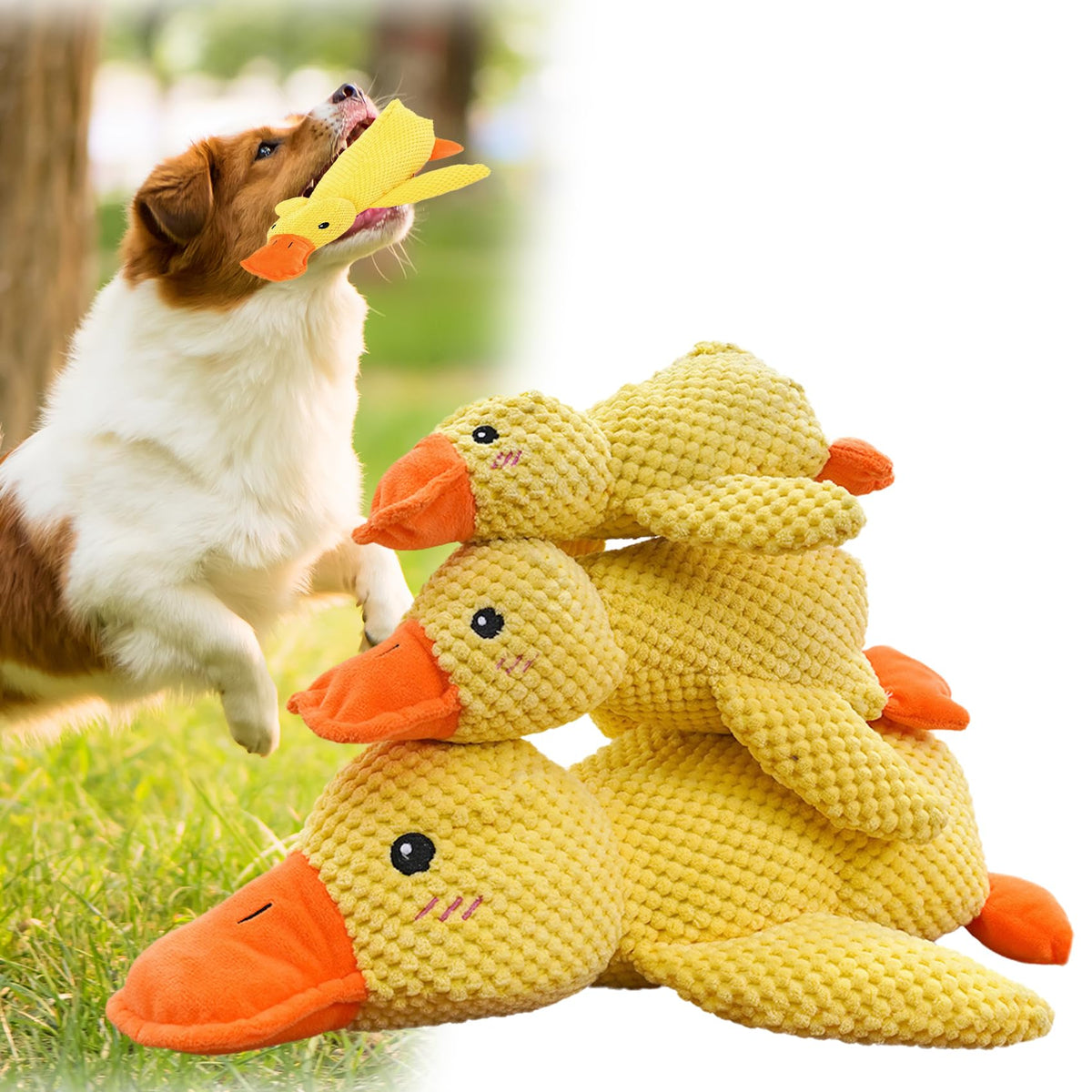 Mellow Dog Calming Duck Toy - Bright Yellow, Squeaker For Indoor Dogs (S+M+L)