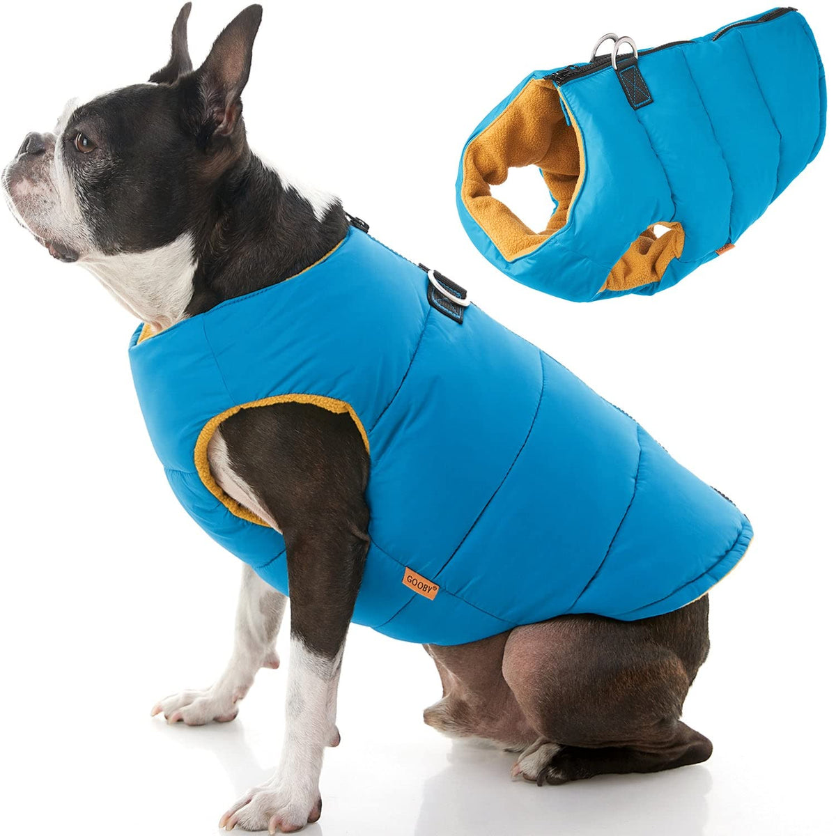 Gooby Padded Vest Dog Jacket - Solid Turquoise, X-Large - Warm Zip Up Dog Vest Fleece Jacket With Dual D Ring Leash - Water Resistant Small Dog Sweater - Dog Clothes For Small Dogs Boy And Medium Dogs