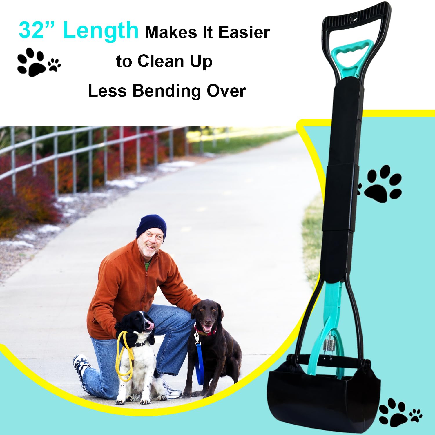 Ienjoyed 32' Tall Pooper Scooper, Large Pooper Scooper For Dogs Heavy Duty, Dog Pooper Scooper With Long Handle & High Strength