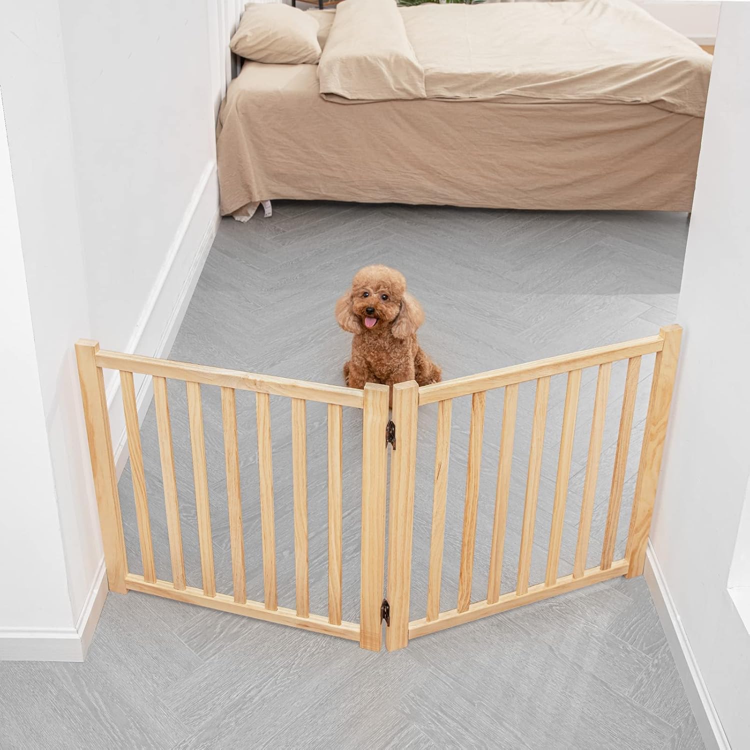 YOCAN Paint-Free Wooden Freestanding Dog Gates for The House,Doorways, Stairs,Wood Dog Fences Indoor Pet Gate,Step Over Fence-2