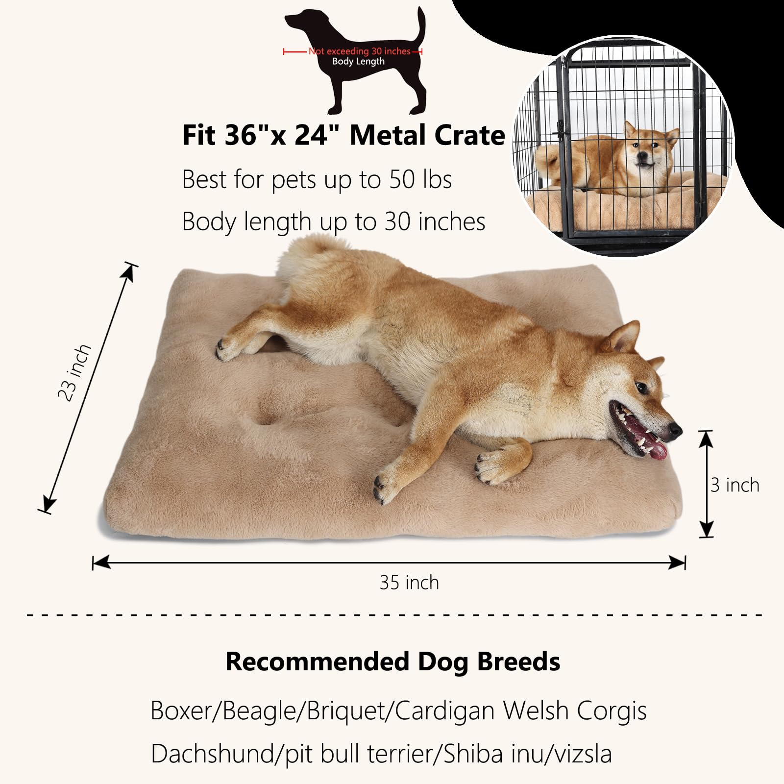 Dog Beds For Large Sized Dog Washable Fit Metal Crates Machine Washable 36 Inch Pet Crate Pad With Anti-Slip Bottom,Extra Soft K