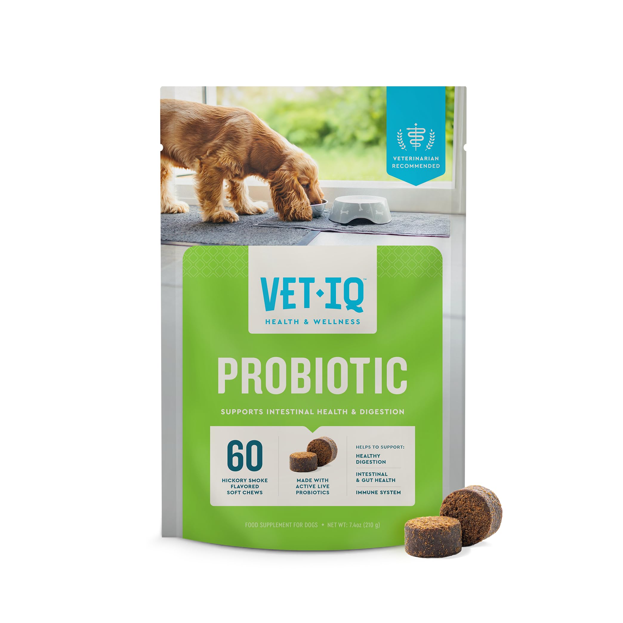 VetIQ Probiotic Supplement for Dogs, Digestive Support for Dogs, Nourishes Gut Bacteria and Supports Bowel Function, Hickory Smo