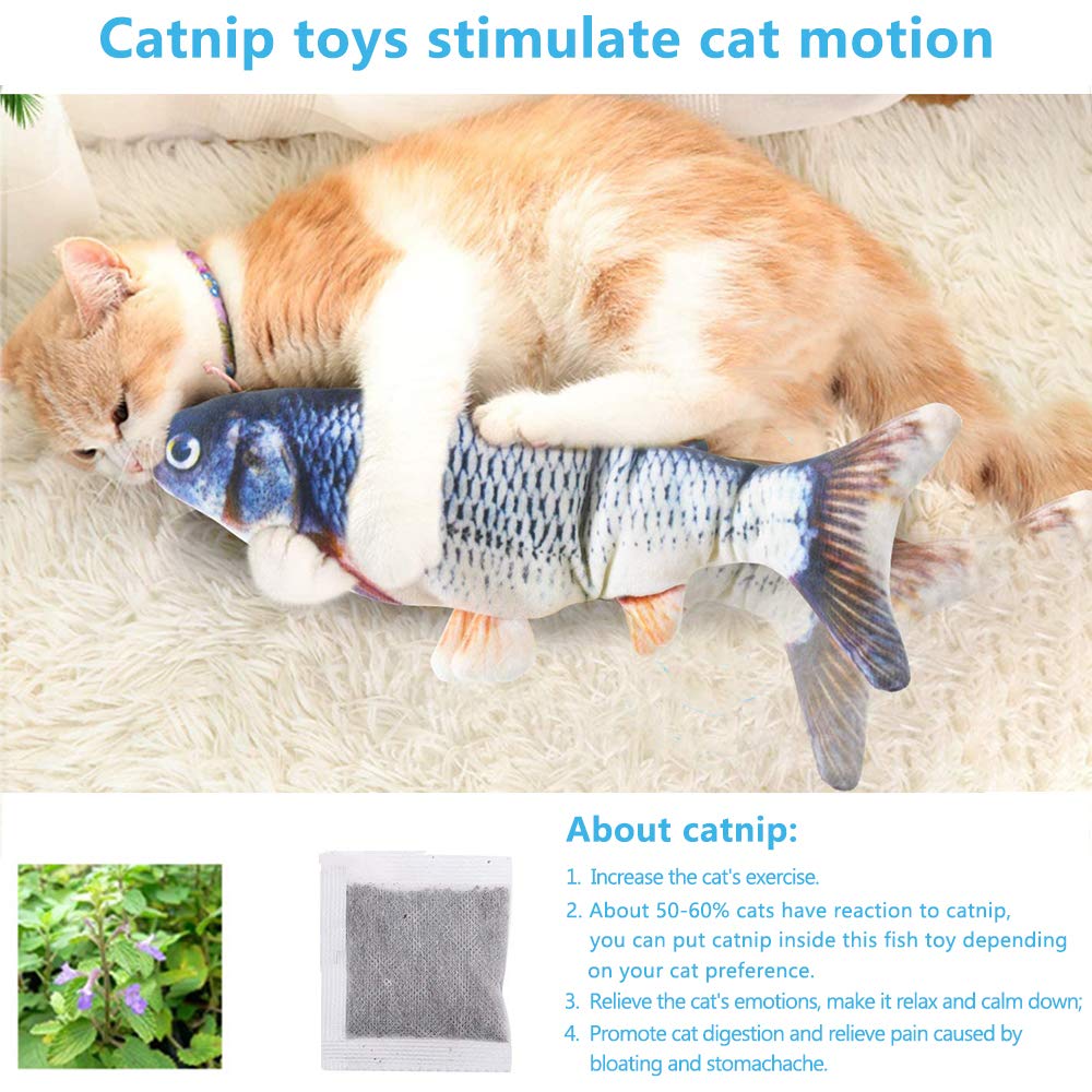 Electric Floppy Fish Cat Toy, Moving Cat Kicker Fish Toy, 11' Realistic Flopping Fish Dog Toy, Plush Interactive Cat Toy For Indoor Cats, Wiggle Fish Catnip Toys