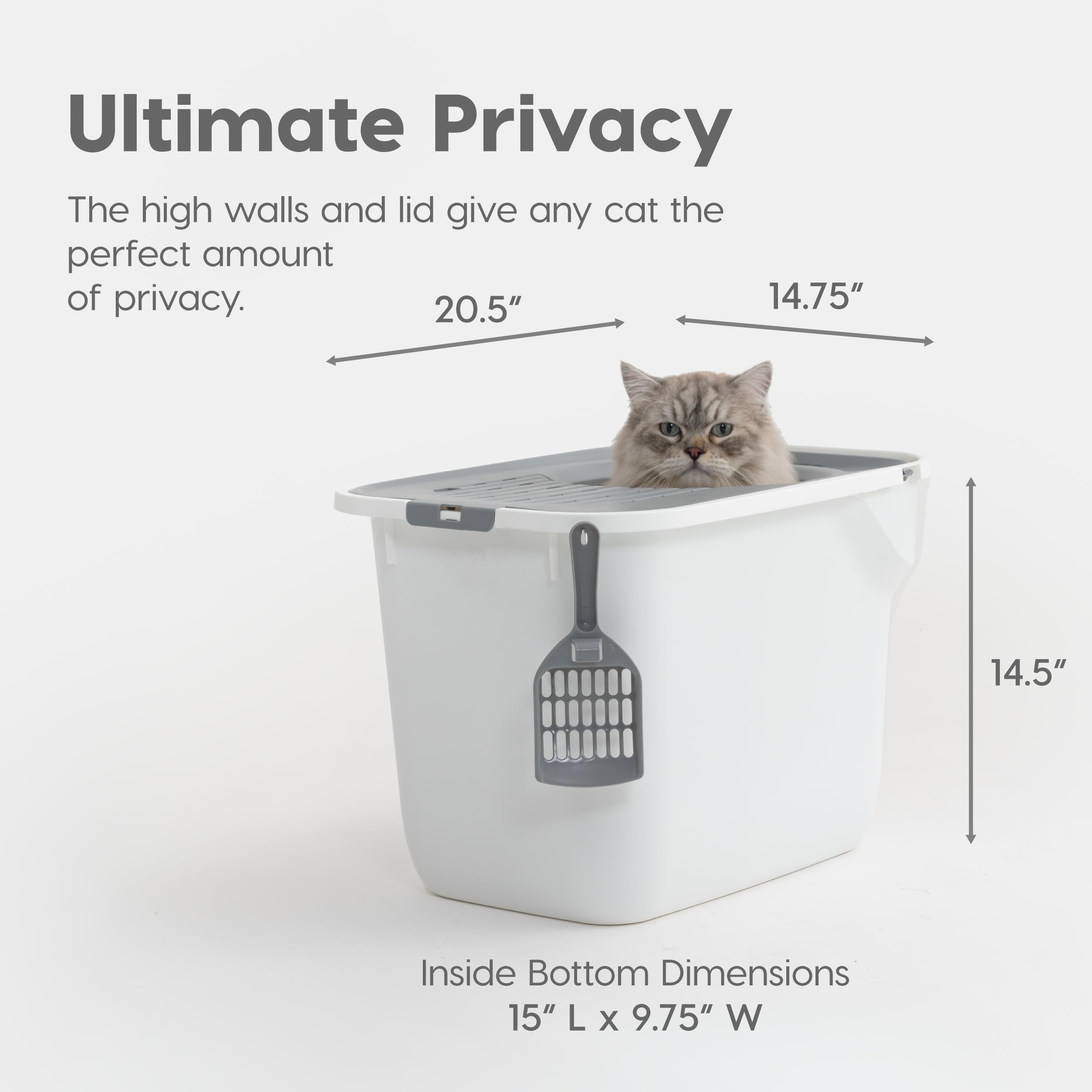 Iris Usa Cat Litter Box, Top Entry Litter Box With Scoop, Large Cat Litter Box Enclosure, Kitty Litter Box, Litter Box With Litter Catching Lid, White/Gray