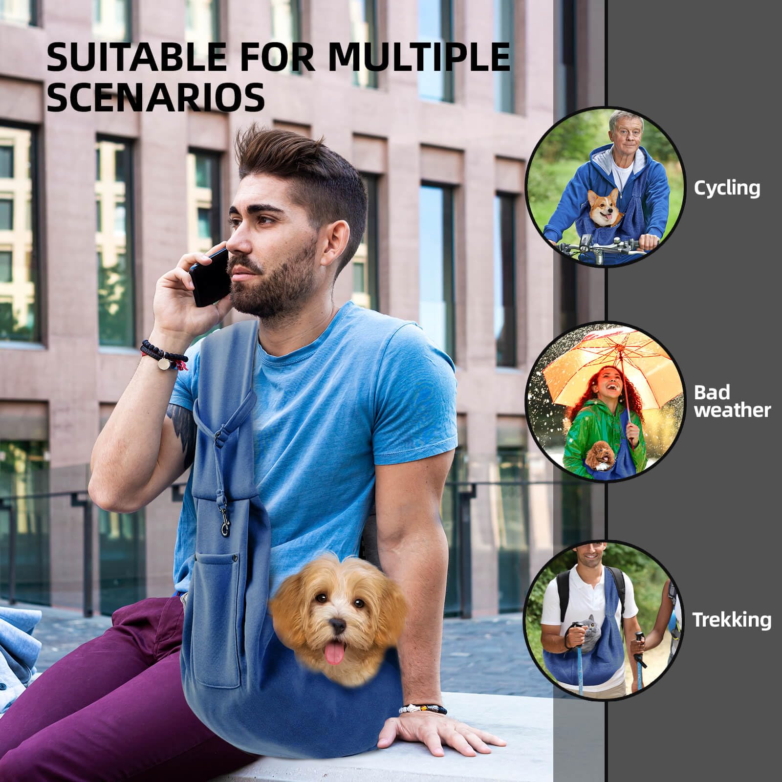 Dog Carrier Sling - Reversible Puppy Carrier Purse With Storage Pocket, Hand-Free Dog Sling Carrier For Carry Small Dogs And Cat