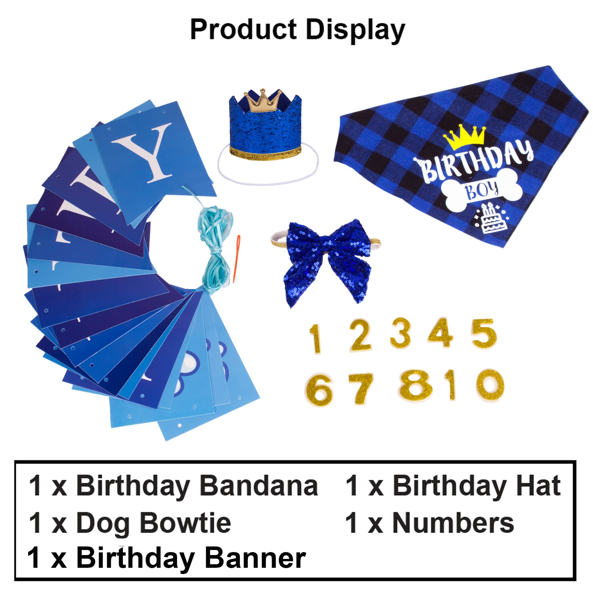 Adoggygo Dog Birthday Hat Bandana - Birthday Boy Dog Bandana Pet Party Hat With Numbers Bow And Happy Birthday Banner Set