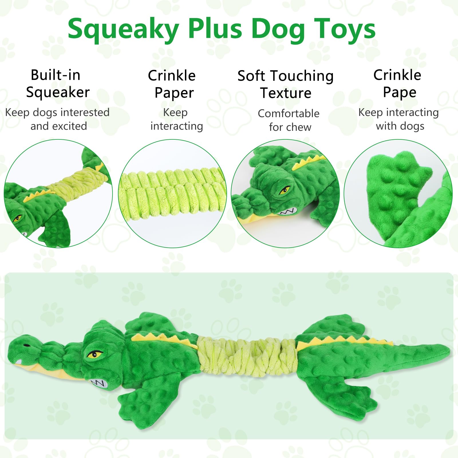 Large Squeaky Dog Toys, Interactive Puppy Toys with Crinkle Paper, Pull Tug of War Dog Toy, Plush Dog Chew Toys for Small, Mediu