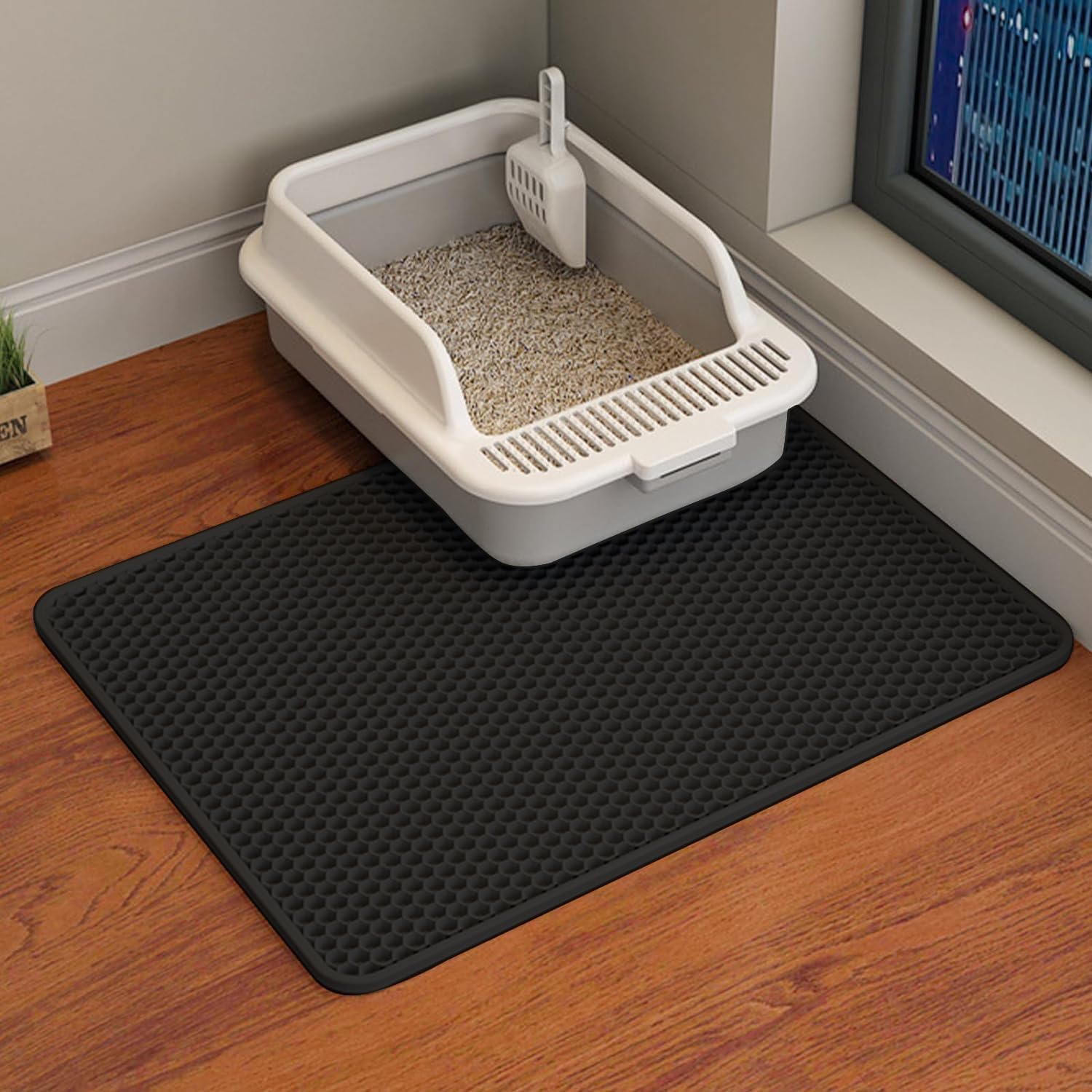 Erhaog Cat Litter Mat Cat Litter Trapping Mat, 18 X 12 Inch Honeycomb Double Layer Design, Urine And Water Proof Material, Scatt