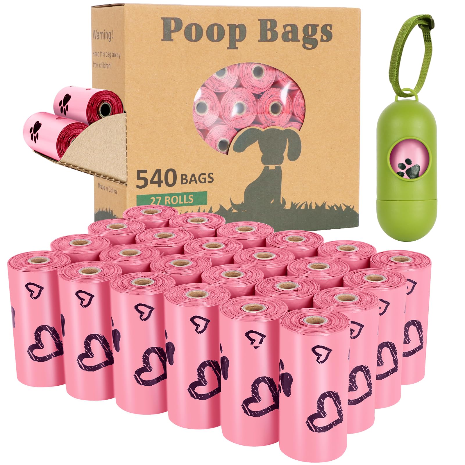 Dog Poop Bag Rolls Pink: 540 Count Dog Waste Bags with Dispenser, Extra Thick Strong Leak proof Poop Bags for Dogs Doggy | Unsce