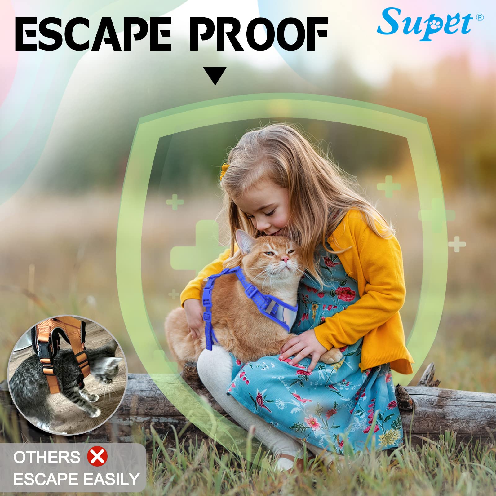 Supet Cat Harness And Leash Set Stylish Escape Proof Cat Vest Harness Adjustable Breathable Pet Harness With Reflective Trim Step-In Cat Leash And Harness For Cats Puppies M(Chest:11.0-18.3''