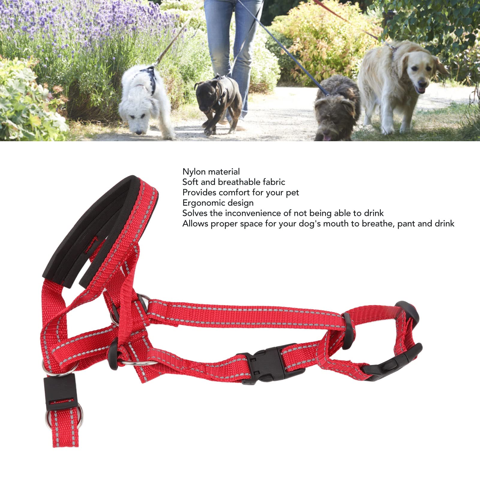 Chiciris Dog Head Halter With Safety Strap, Head Collar For Dogs, No Pull Dog Head Harness Dog Head Halter Leash With Safety Strap For Training (Red)