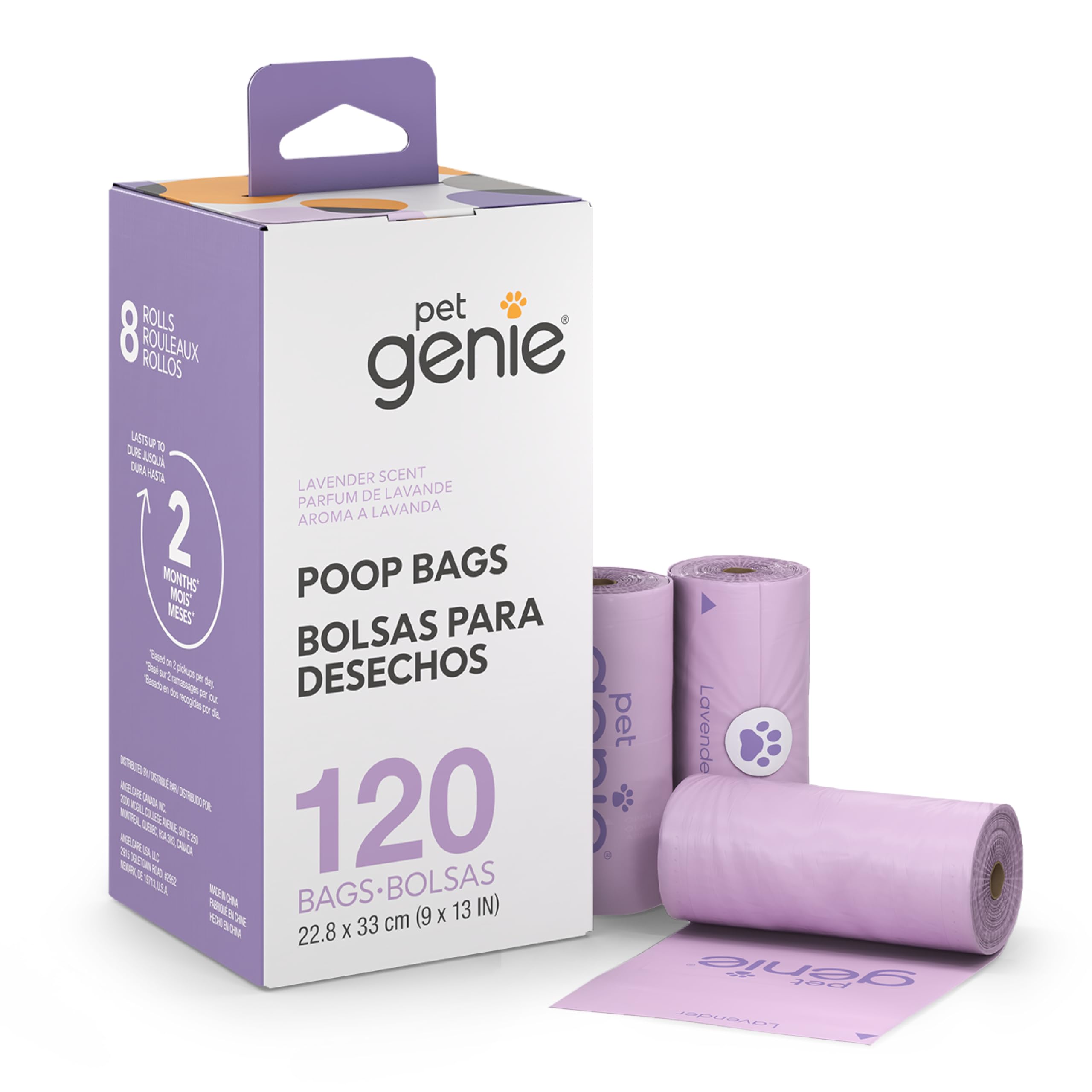 Pet Genie, Dog Poop Bags, Rolls, Extra Strong & Leak-Proof For Dogs, Lavender Scented, Easy Tear Pet Waste Bags, Made From 65% R