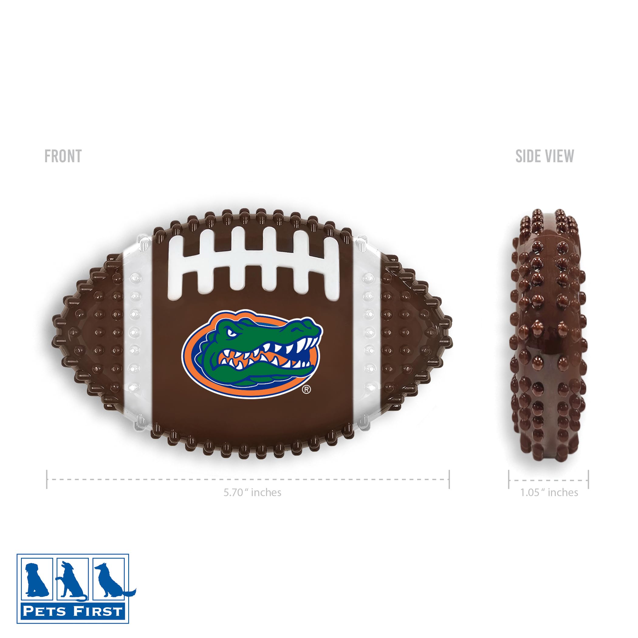 Ncaa Florida Gators Mega-Chew Hard Nylon Bacon-Flavored Dog Bone Football Chew Toy. Interactive Tasty & Fun Dog Chew Toy. Indest