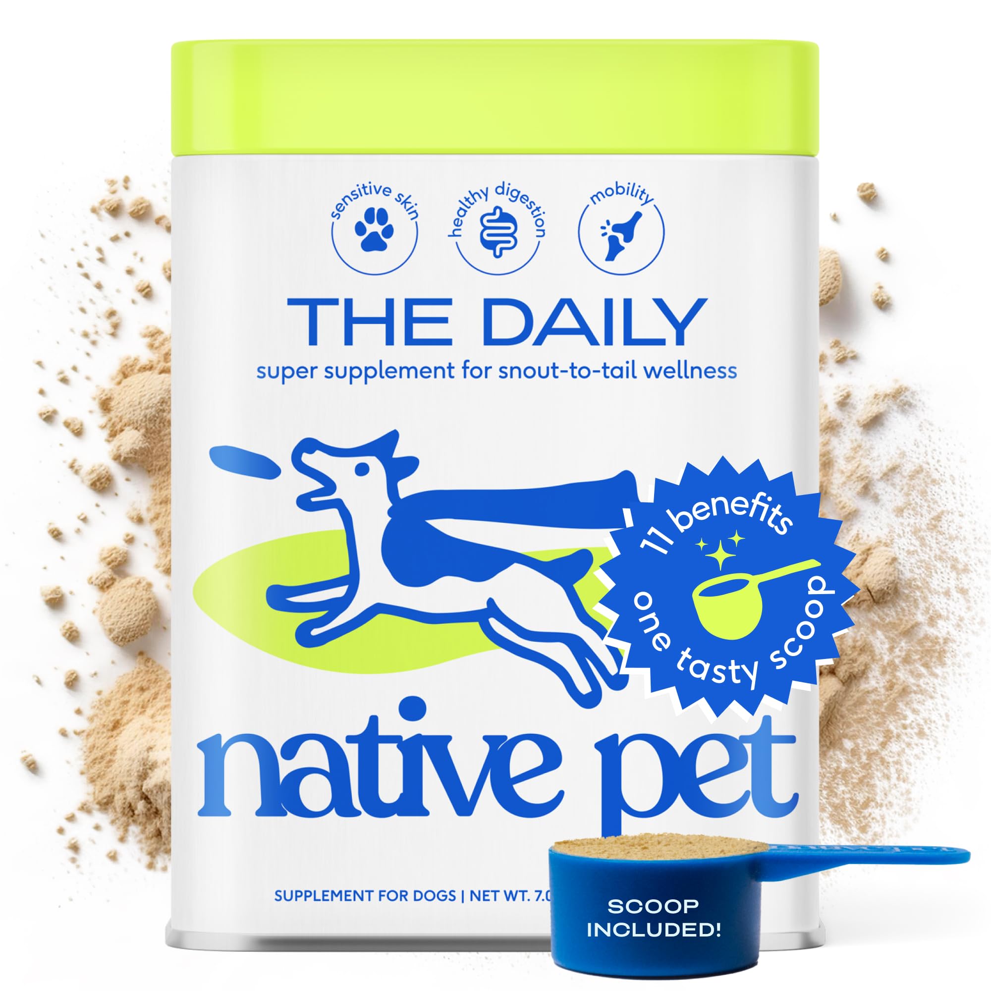Native Pet The Daily Dog Supplement 7 oz - Multi Vitamin for Dogs Health - Tasty Scoop with Dog Supplements & Vitamins - Dog Mul