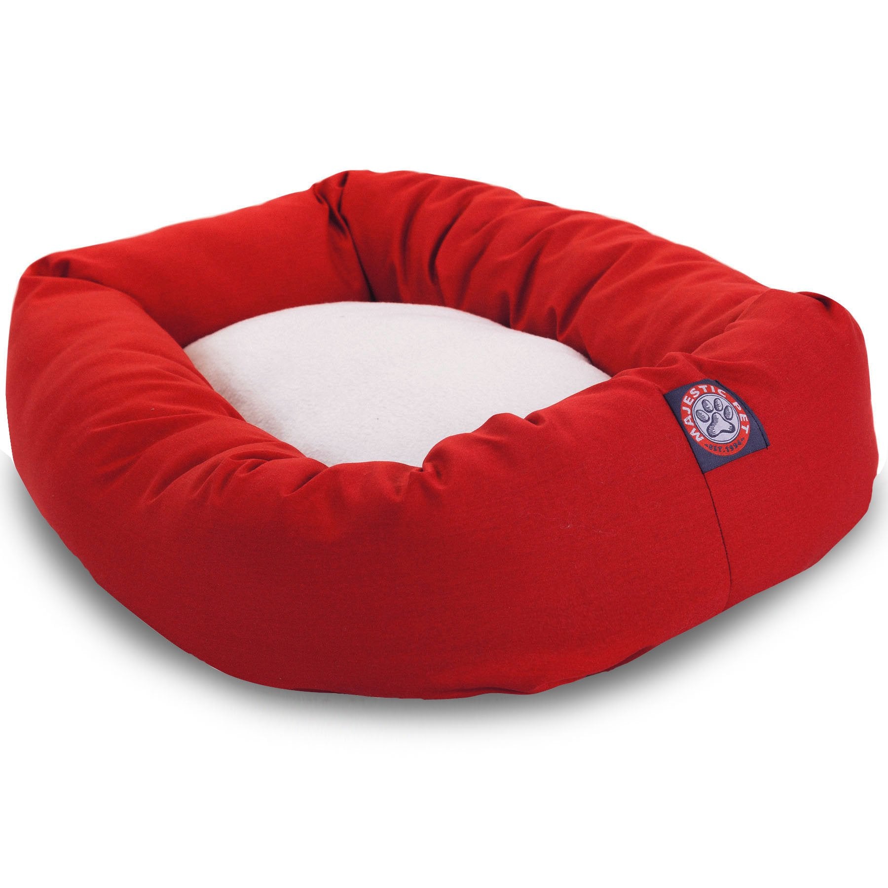 Majestic Pet 24 Inch Poly-Cotton Sherpa Calming Dog Bed Washable - Cozy Soft Round Dog Bed With Spine For Head Support - Fluffy