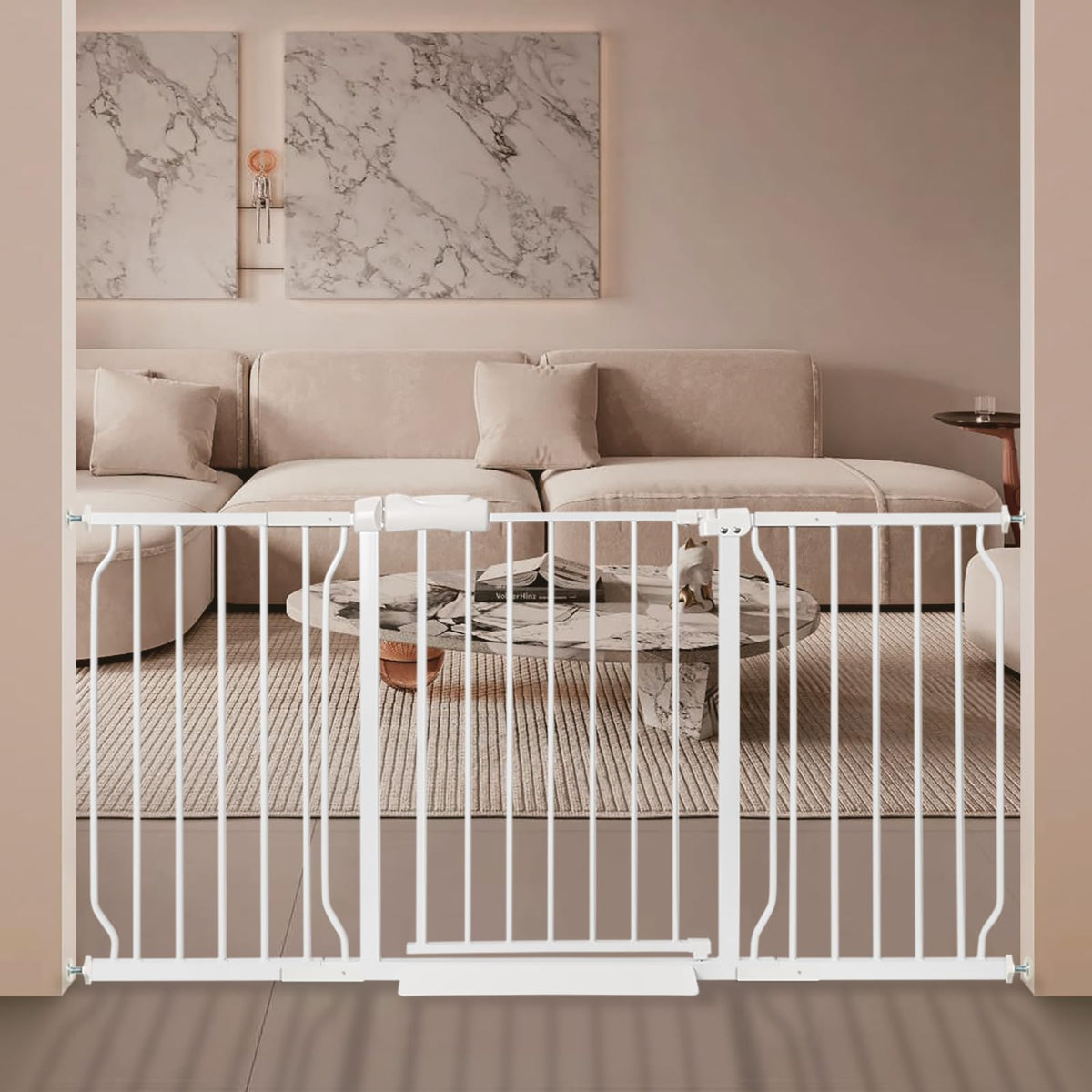 Extra Wide Baby Gate with Door Pressure Mounted 57.48-62.20 Inch,Child Baby Gates for Doorways No Drilling,Walk Through Dog Gate