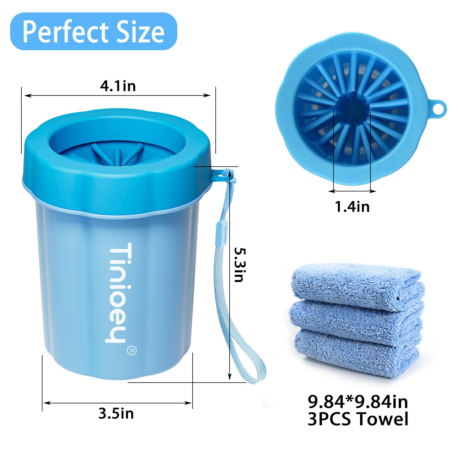 Dog Paw Cleaner For Medium Dogs (With 3 Absorbent Towels), Dog Paw Washer, Paw Buddy Muddy Paw Cleaner, Pet Foot Cleaner (Medium, Blue)