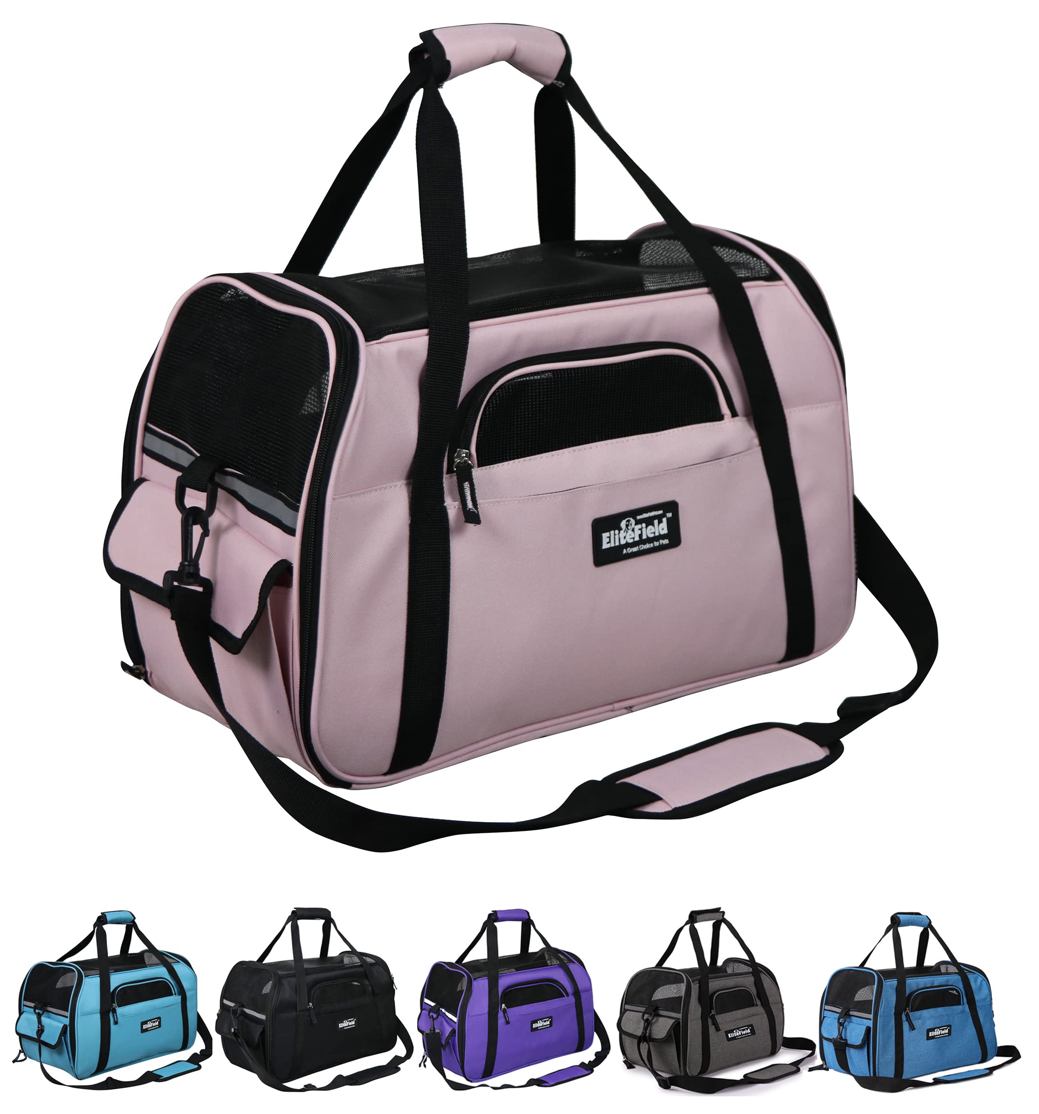 EliteField Soft Sided Pet Carrier (3 Year Warranty, Airline Approved), Multiple Sizes and Colors Available (Large: 19 L x 10 W x