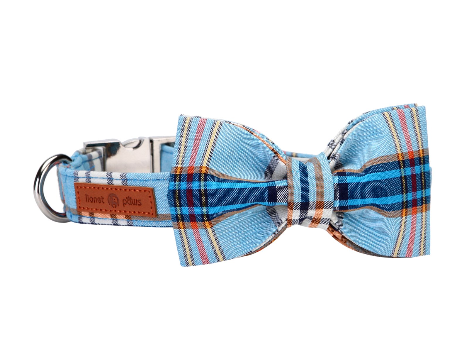 Lionet Paws Boy Dog Collar With Bowtie, Comfortable Adjustable Cute Blue Plaid Bow Tie Collar For Male Dogs Gift, Xlarge, Neck 16-26 Inches